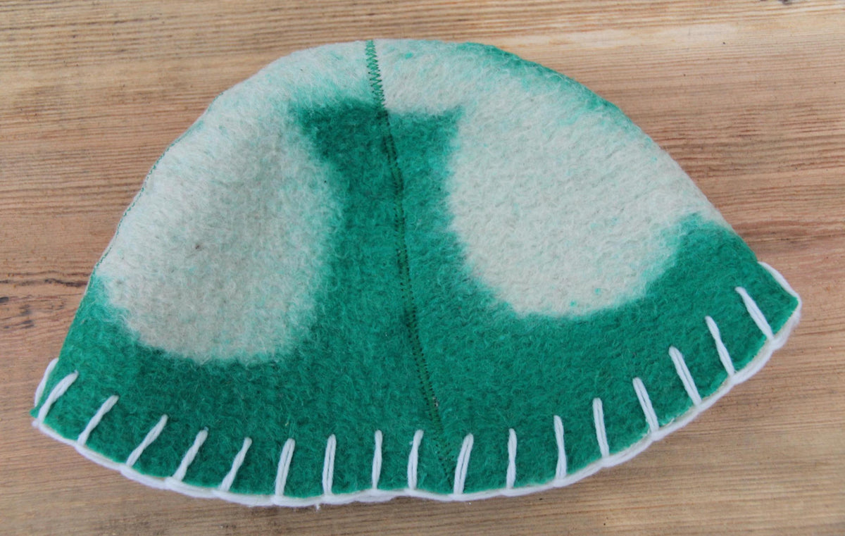 Wool Sauna Hat for Bath, Handmade green Banya Hat.