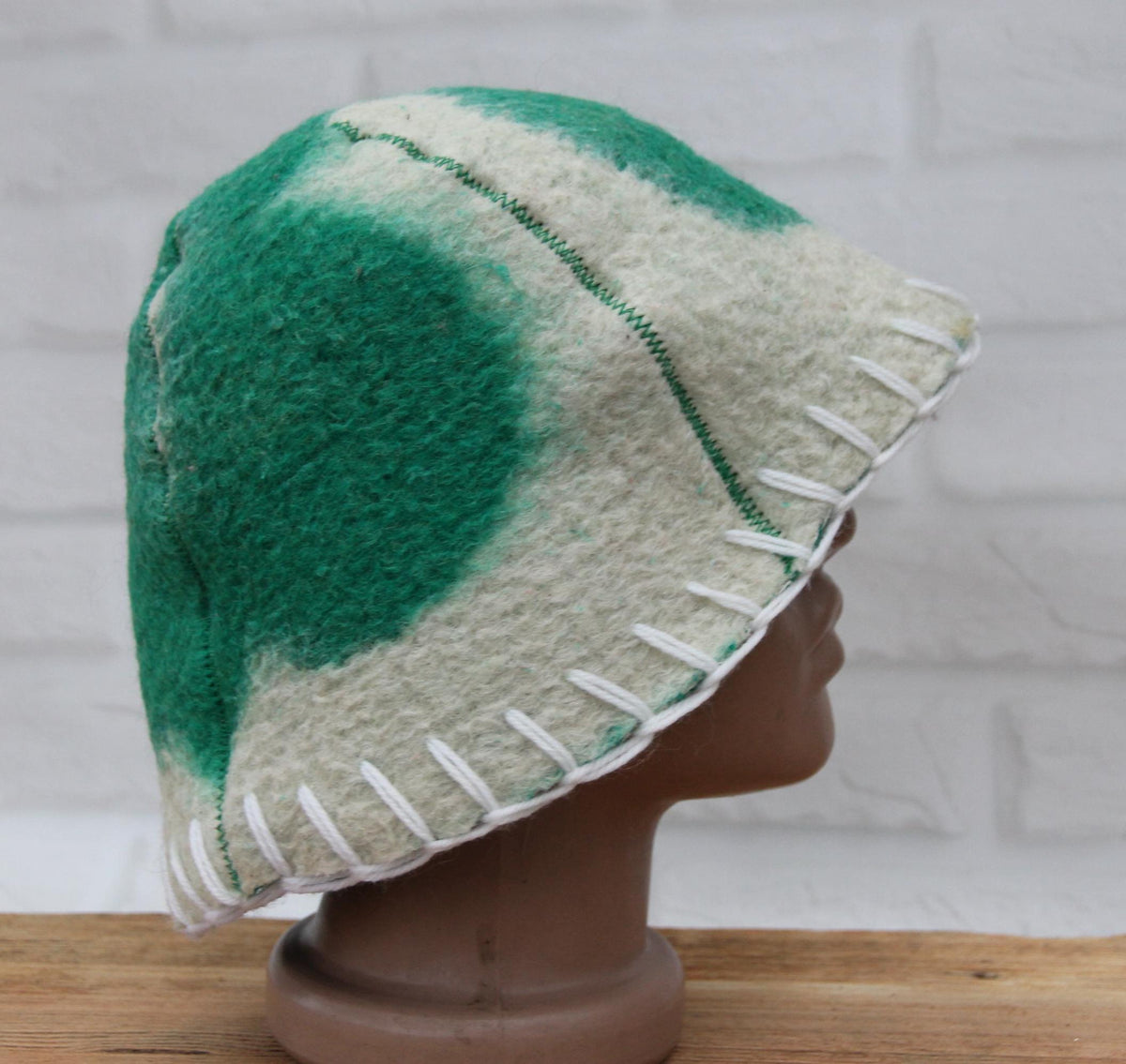 Wool Sauna Hat for Bath, Handmade green Banya Hat.