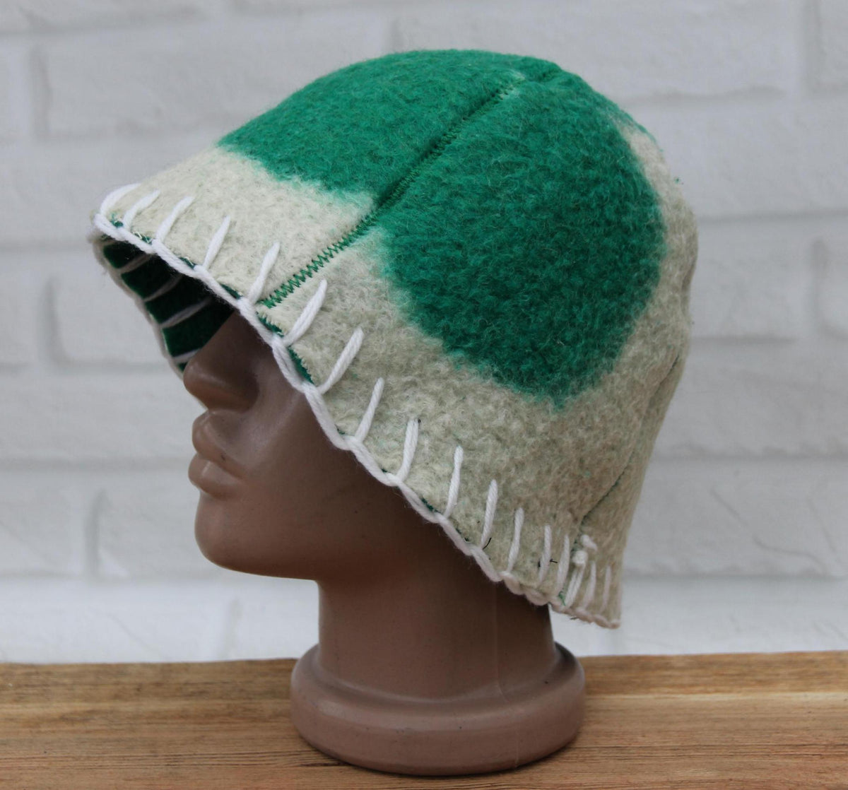Wool Sauna Hat for Bath, Handmade green Banya Hat.