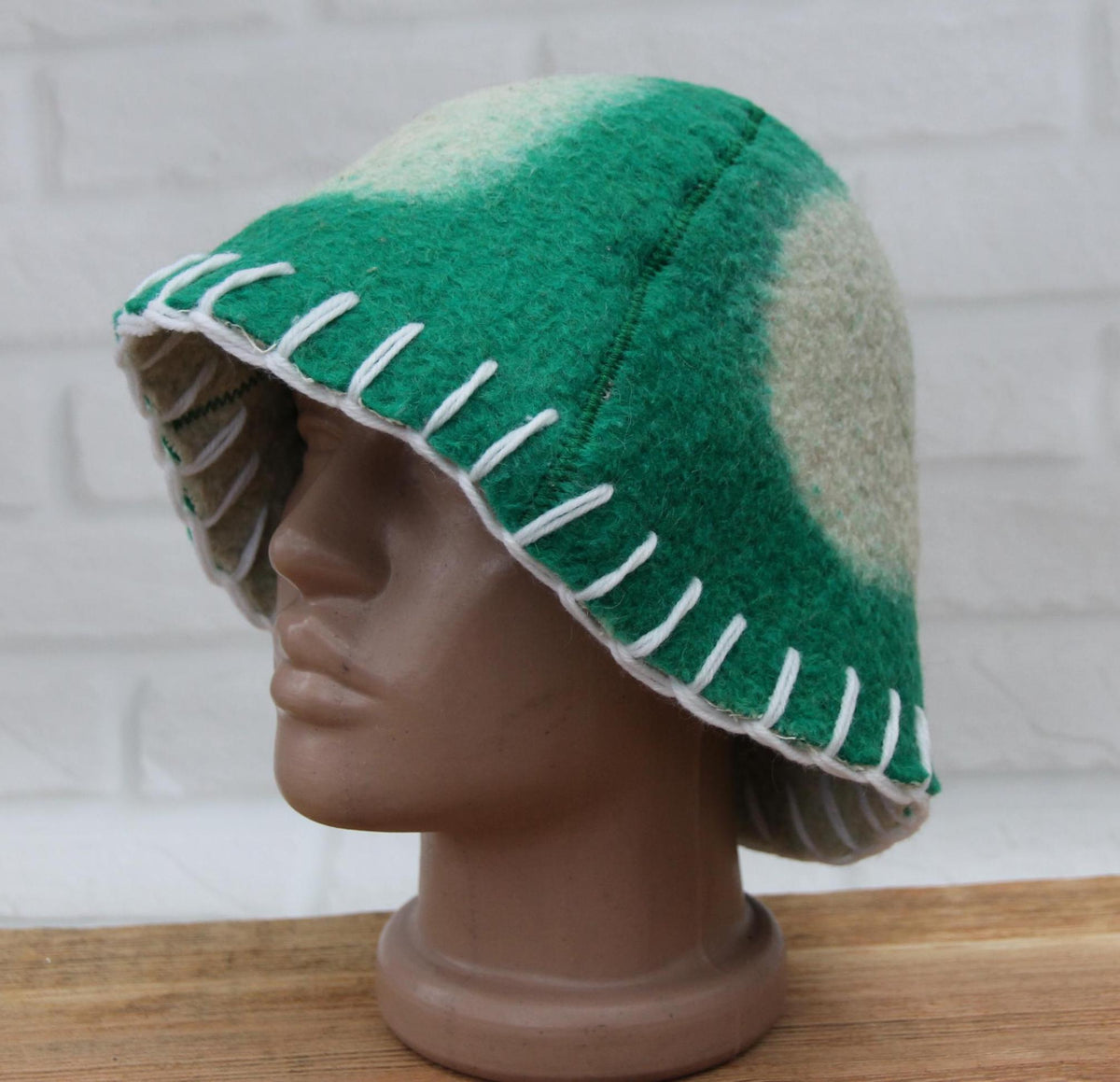 Wool Sauna Hat for Bath, Handmade green Banya Hat.