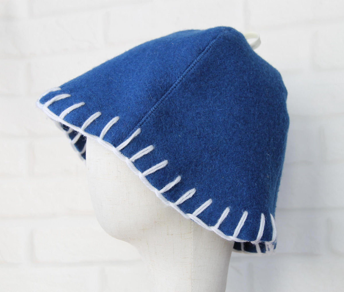Wool Sauna Hat for Bath, Handmade blue Banya Hat.