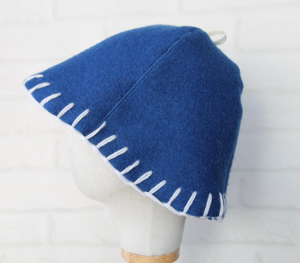 Wool Sauna Hat for Bath, Handmade blue Banya Hat.