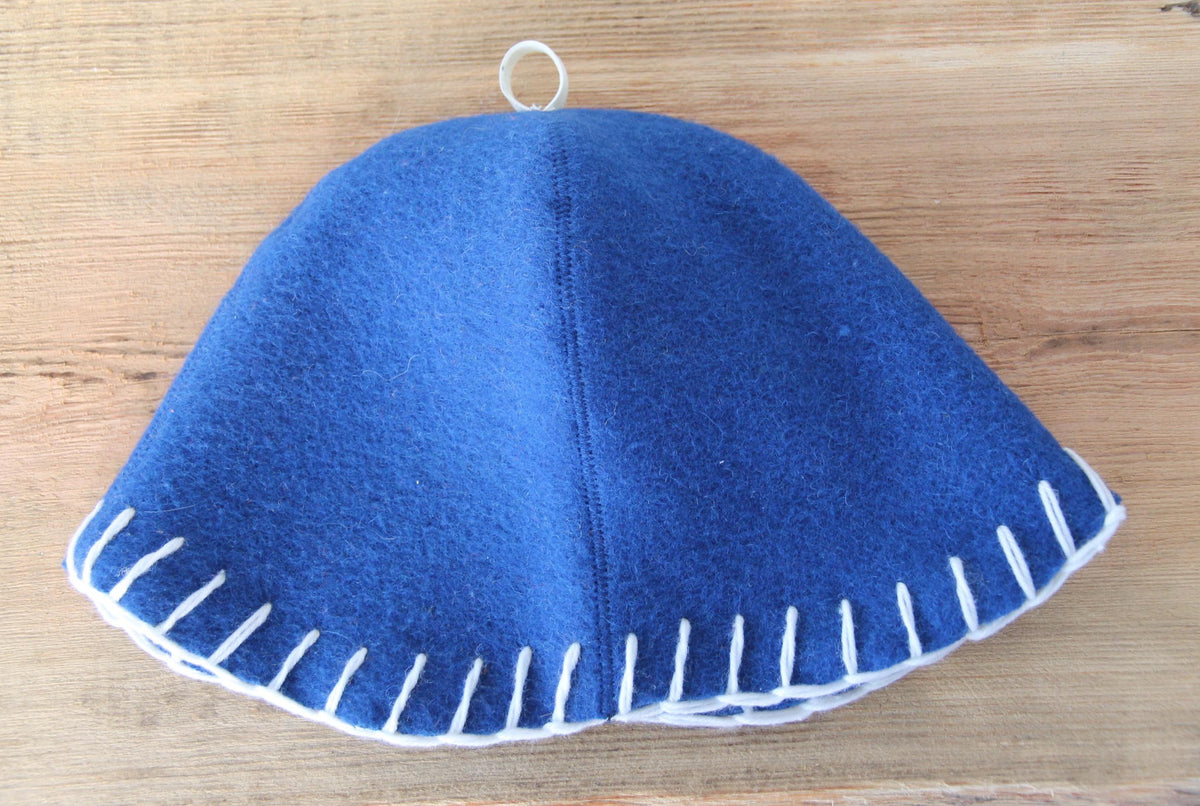 Wool Sauna Hat for Bath, Handmade blue Banya Hat.
