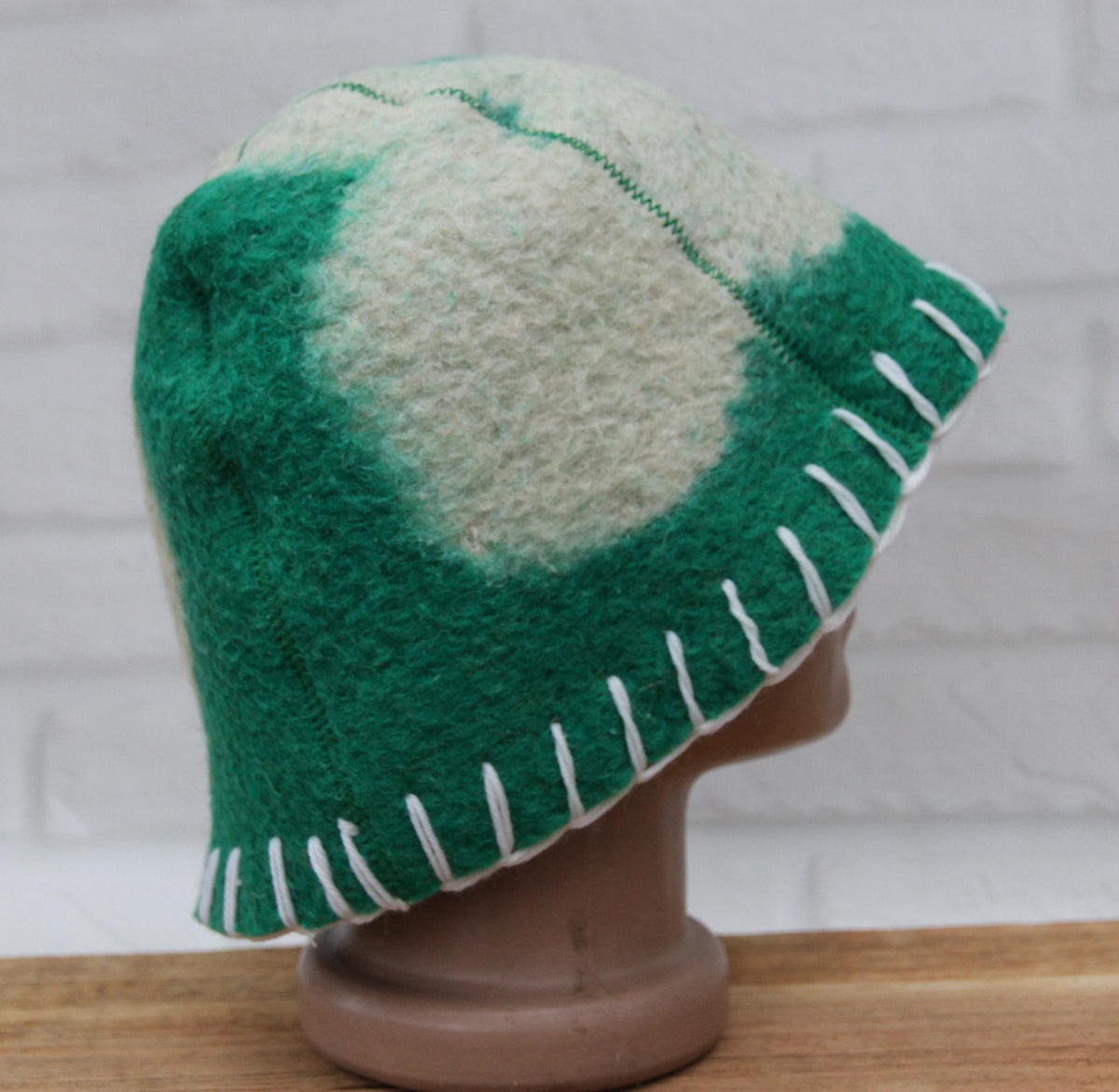 Wool Sauna Hat for Bath, Handmade green Banya Hat.