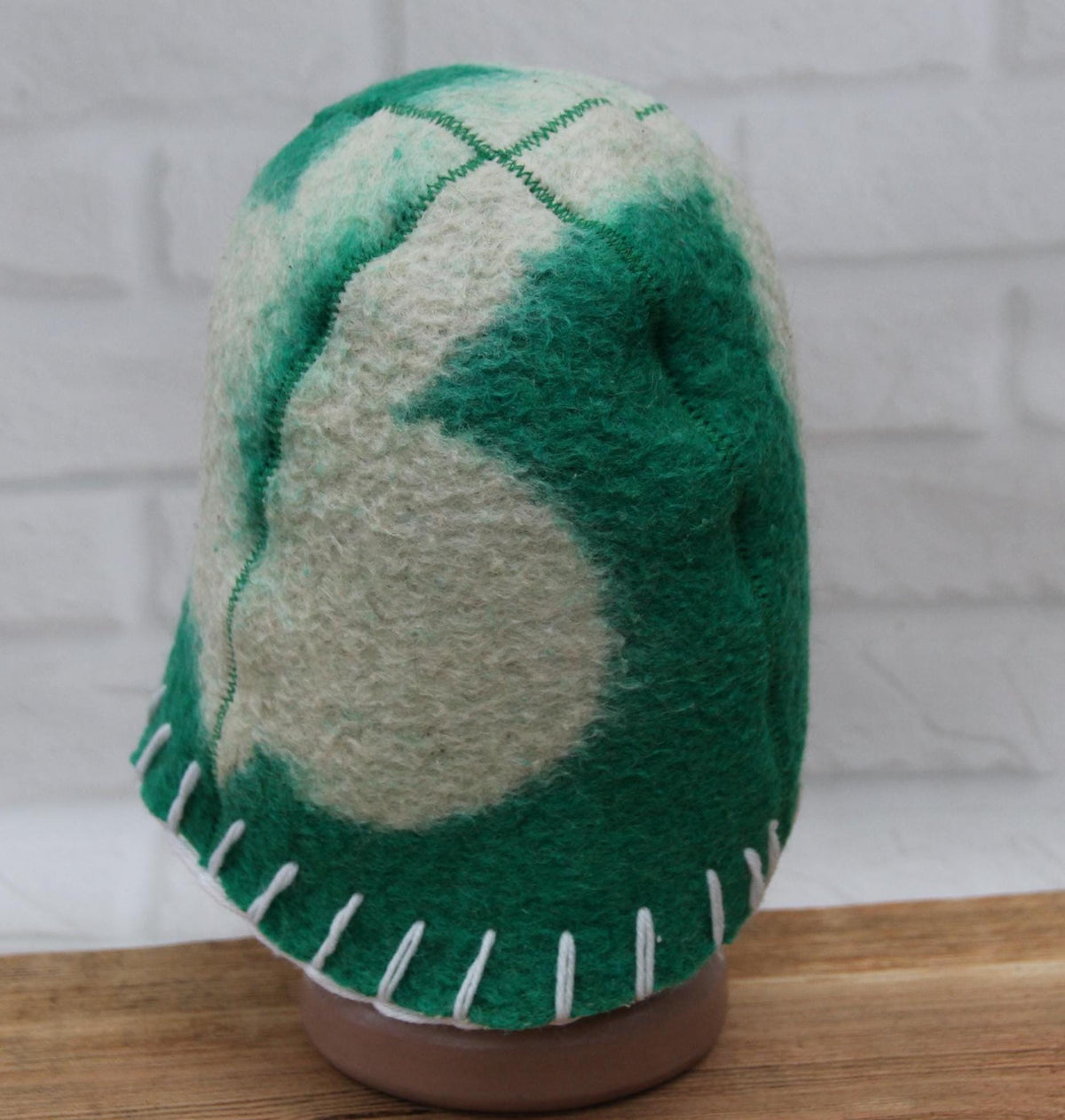 Wool Sauna Hat for Bath, Handmade green Banya Hat.