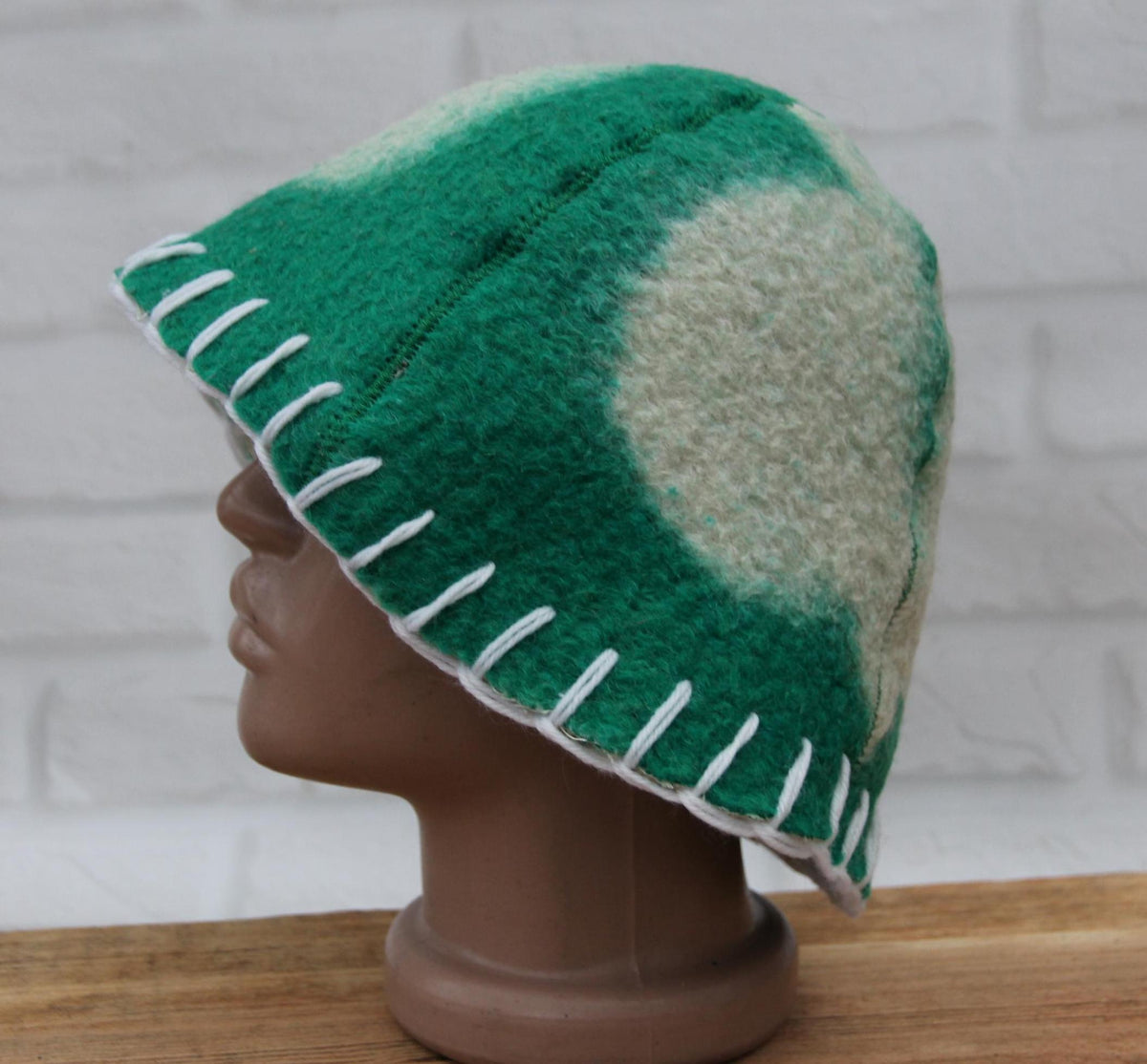Wool Sauna Hat for Bath, Handmade green Banya Hat.