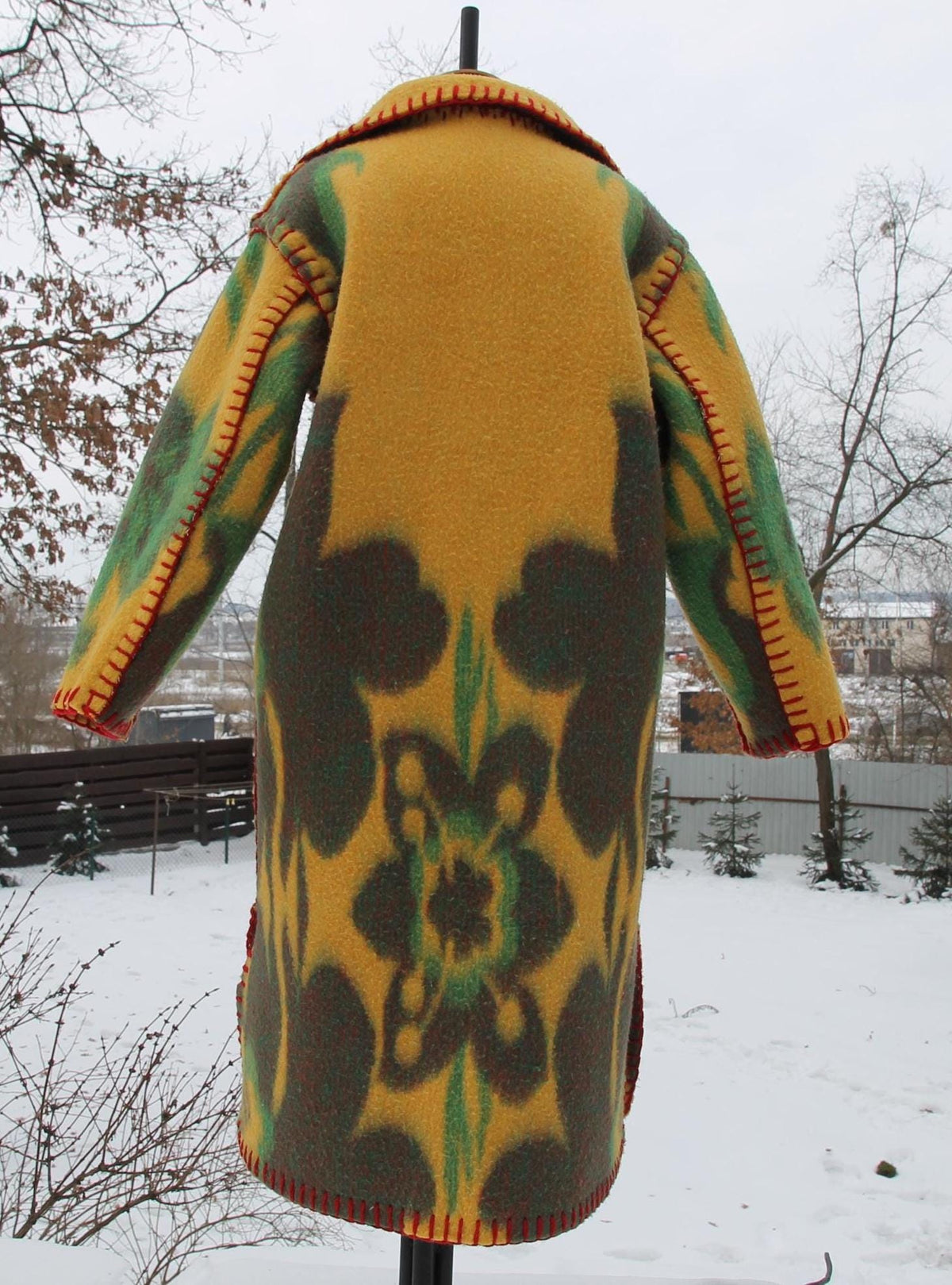 Handmade Coat from Vintage Wool Blanket, Oversized Wrap Coat with Belt, Two Pockets, Upcycled Boho Winter Coat