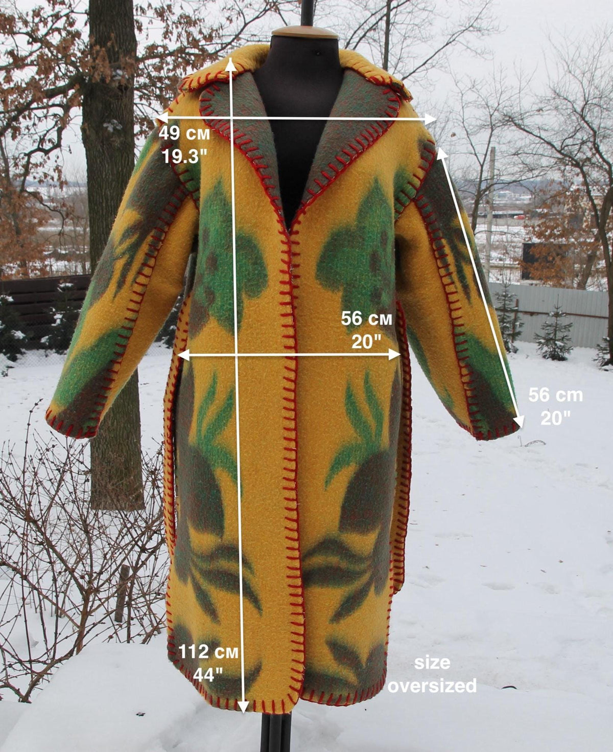 Handmade Coat from Vintage Wool Blanket, Oversized Wrap Coat with Belt, Two Pockets, Upcycled Boho Winter Coat