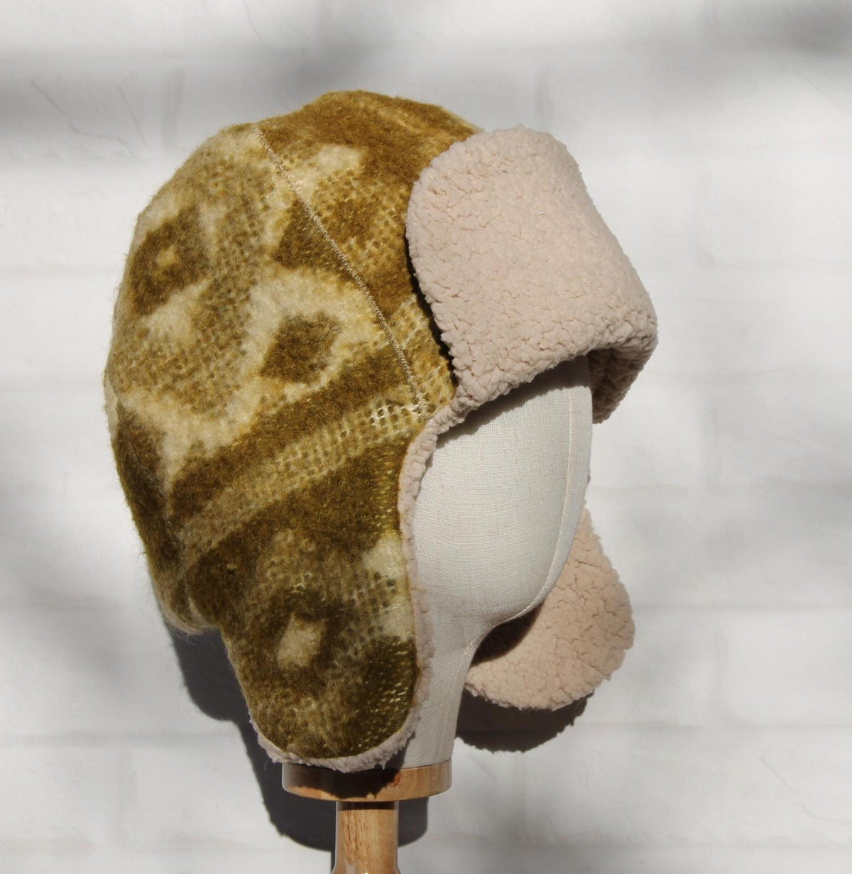 Men’s Ushanka Hat Handmade from Vintage Wool Blanket, Warm Winter Trapper Hat, Upcycled Wool Fur Hat