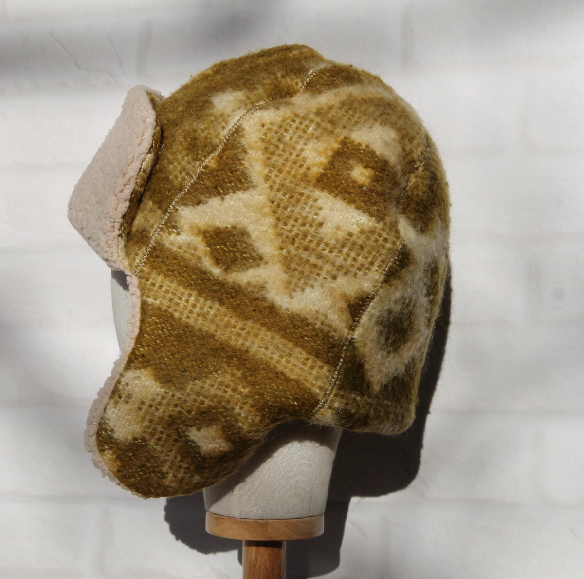 Men’s Ushanka Hat Handmade from Vintage Wool Blanket, Warm Winter Trapper Hat, Upcycled Wool Fur Hat