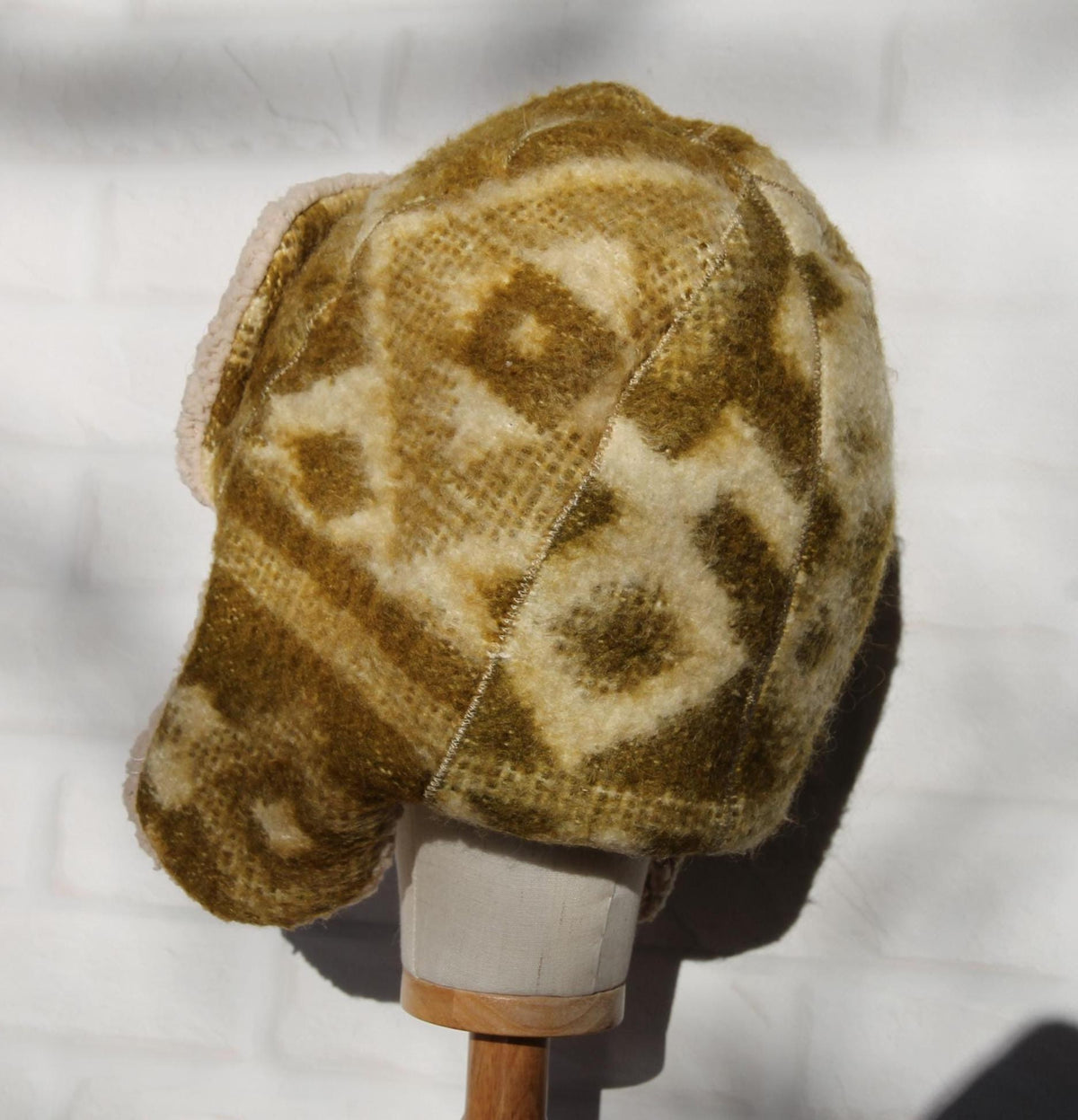 Men’s Ushanka Hat Handmade from Vintage Wool Blanket, Warm Winter Trapper Hat, Upcycled Wool Fur Hat