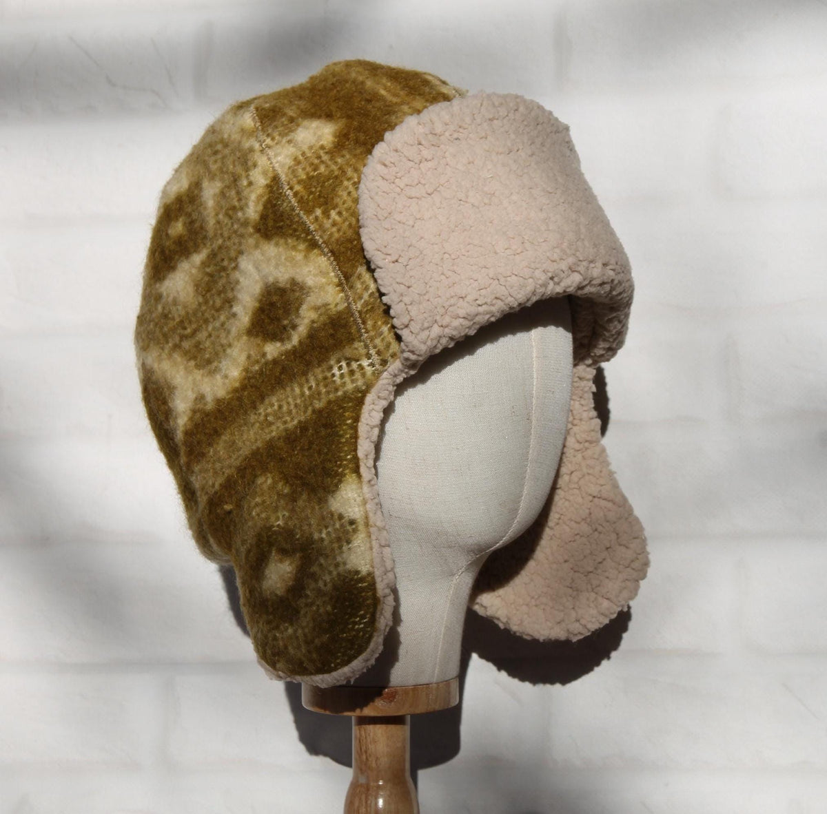 Men’s Ushanka Hat Handmade from Vintage Wool Blanket, Warm Winter Trapper Hat, Upcycled Wool Fur Hat