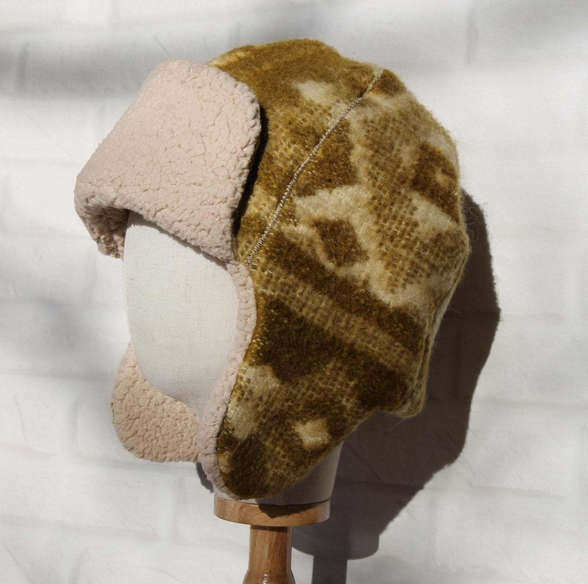 Men’s Ushanka Hat Handmade from Vintage Wool Blanket, Warm Winter Trapper Hat, Upcycled Wool Fur Hat