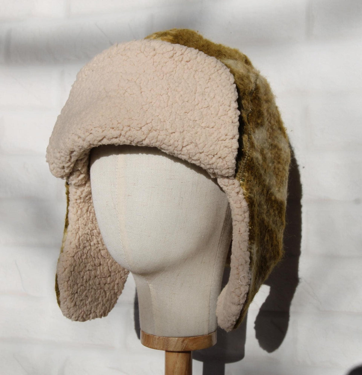 Men’s Ushanka Hat Handmade from Vintage Wool Blanket, Warm Winter Trapper Hat, Upcycled Wool Fur Hat