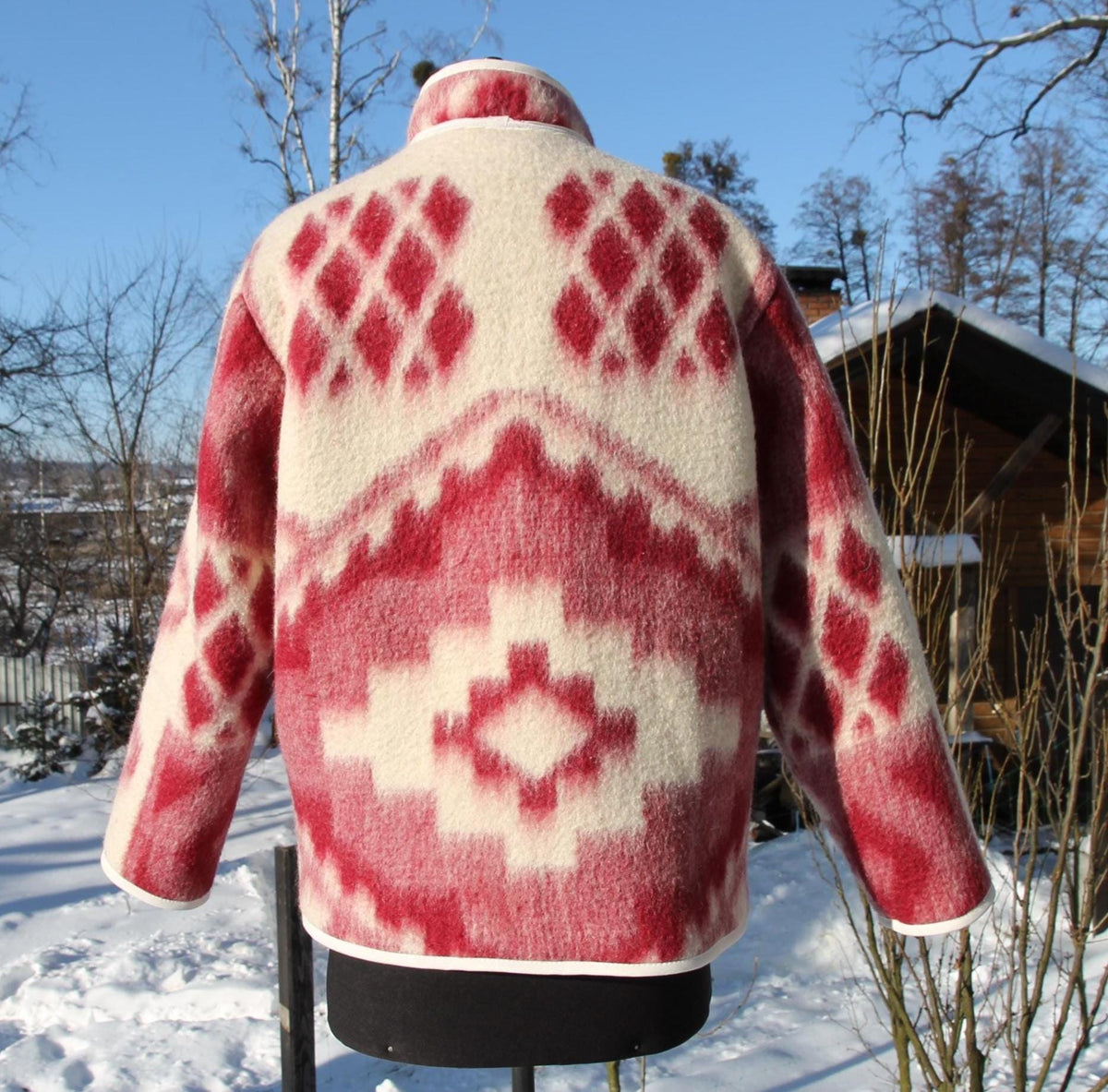 Handmade Wool Blanket Jacket M–L, Upcycled Vintage Blanket Coat, Warm Lined Winter Jacket, Ethnic Folk Style