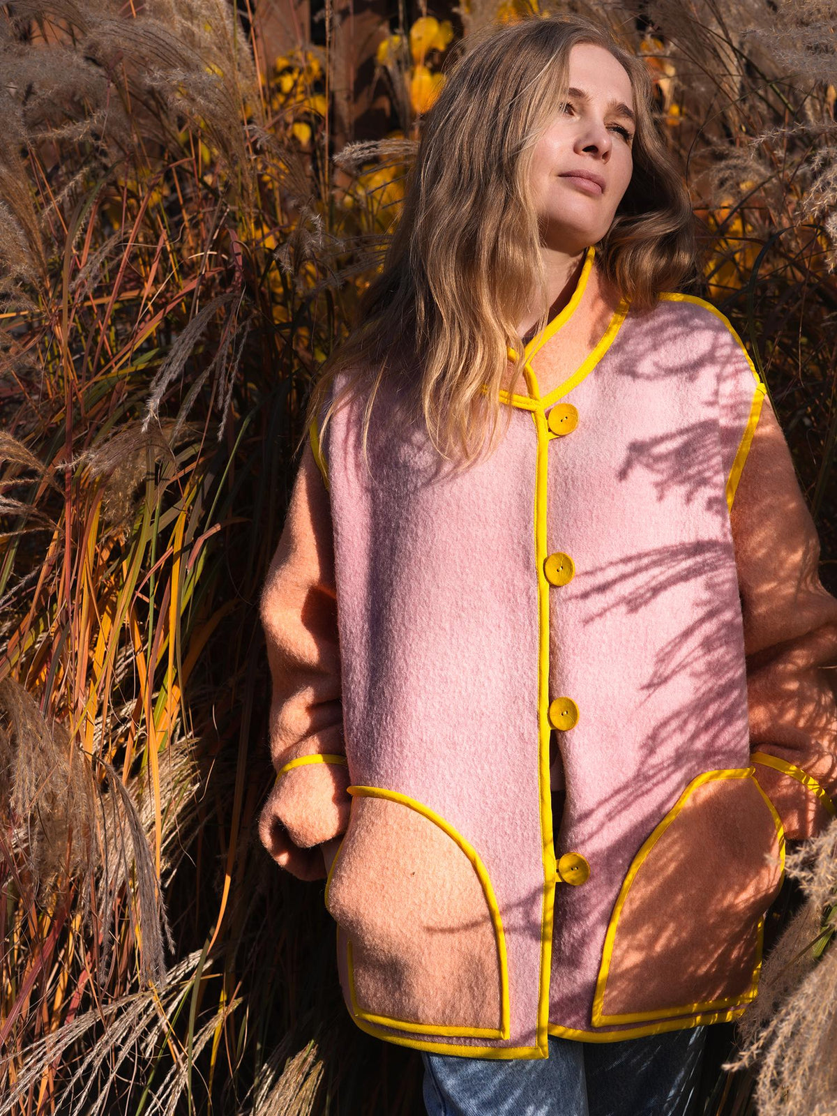 Upcycled Vintage Blanket Jacket Handmade size L XL – Wool Coat from Two Blankets, Warm Fall Winter Jacket