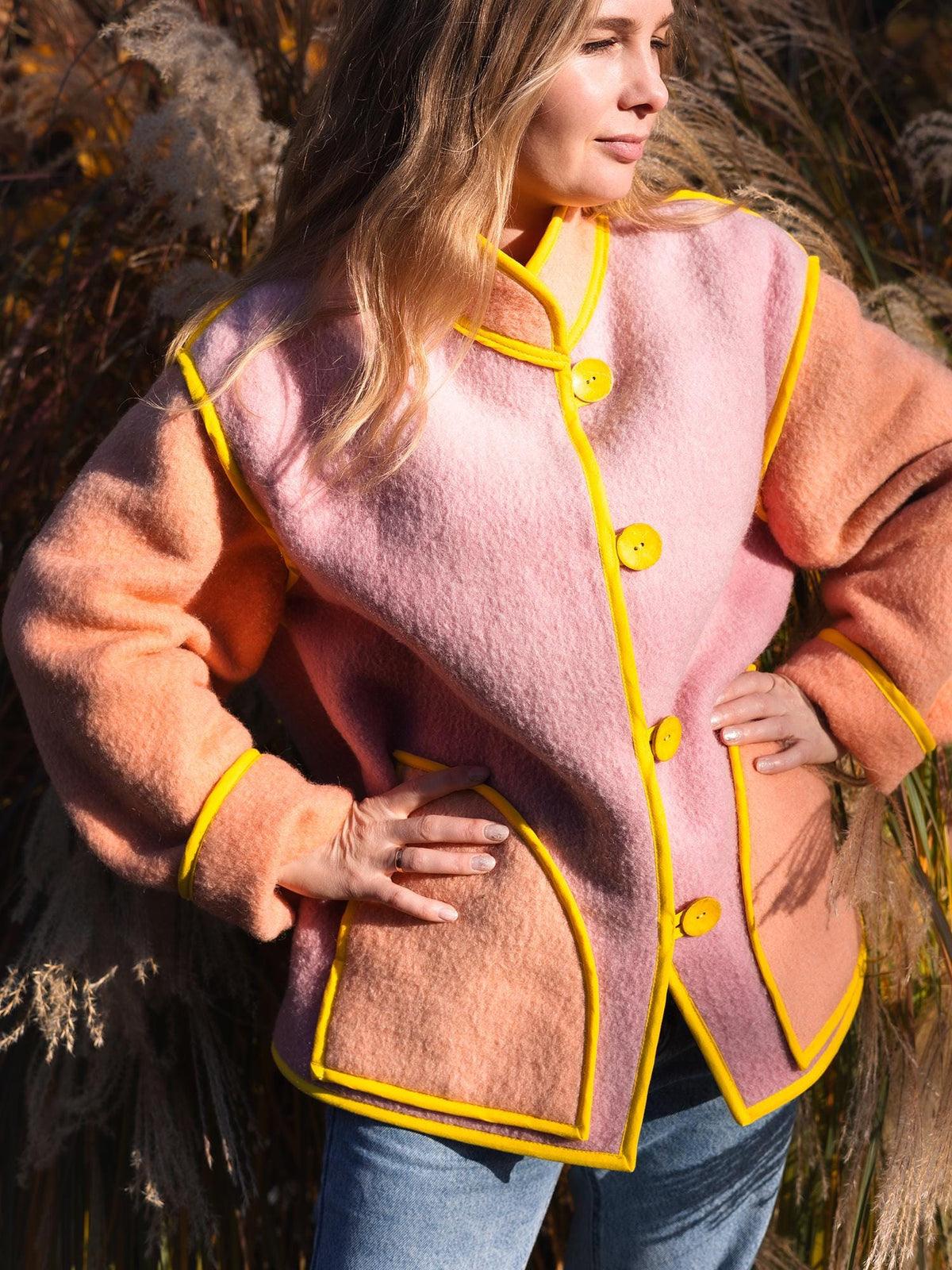 Upcycled Vintage Blanket Jacket Handmade size L XL – Wool Coat from Two Blankets, Warm Fall Winter Jacket