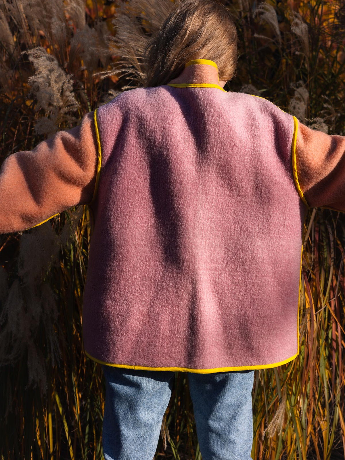 Upcycled Vintage Blanket Jacket Handmade size L XL – Wool Coat from Two Blankets, Warm Fall Winter Jacket