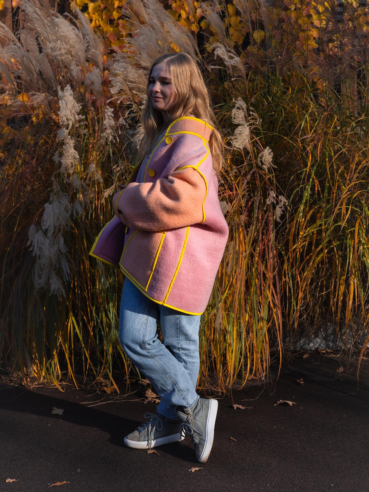 Upcycled Vintage Blanket Jacket Handmade size L XL – Wool Coat from Two Blankets, Warm Fall Winter Jacket