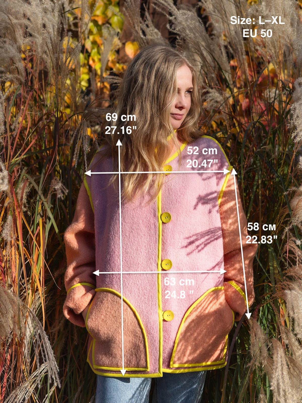 Upcycled Vintage Blanket Jacket Handmade size L XL – Wool Coat from Two Blankets, Warm Fall Winter Jacket