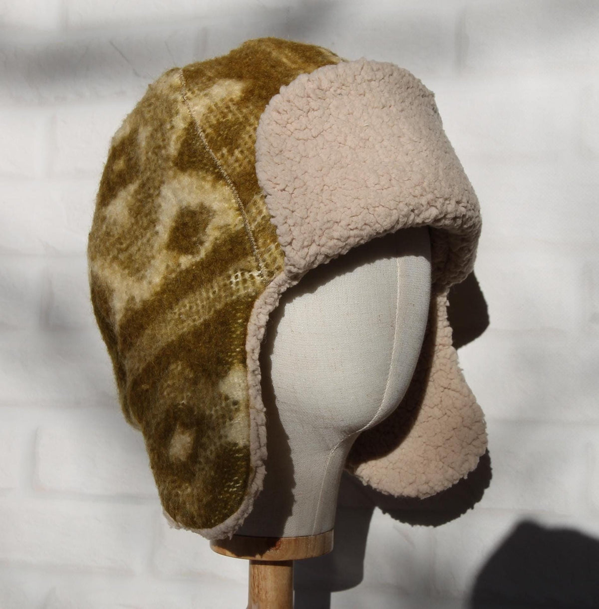 Men’s Ushanka Hat Handmade from Vintage Wool Blanket, Warm Winter Trapper Hat, Upcycled Wool Fur Hat