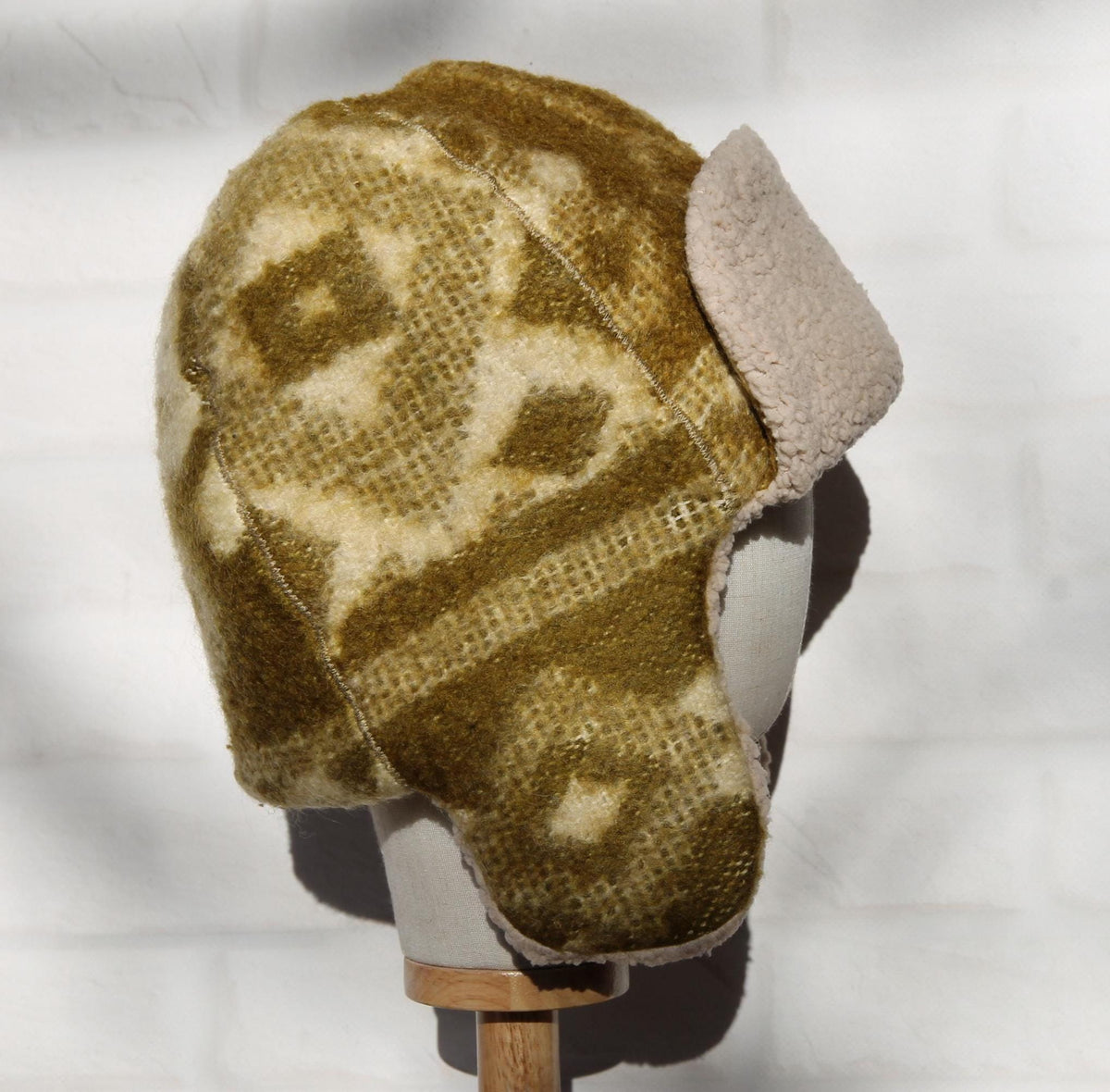Men’s Ushanka Hat Handmade from Vintage Wool Blanket, Warm Winter Trapper Hat, Upcycled Wool Fur Hat