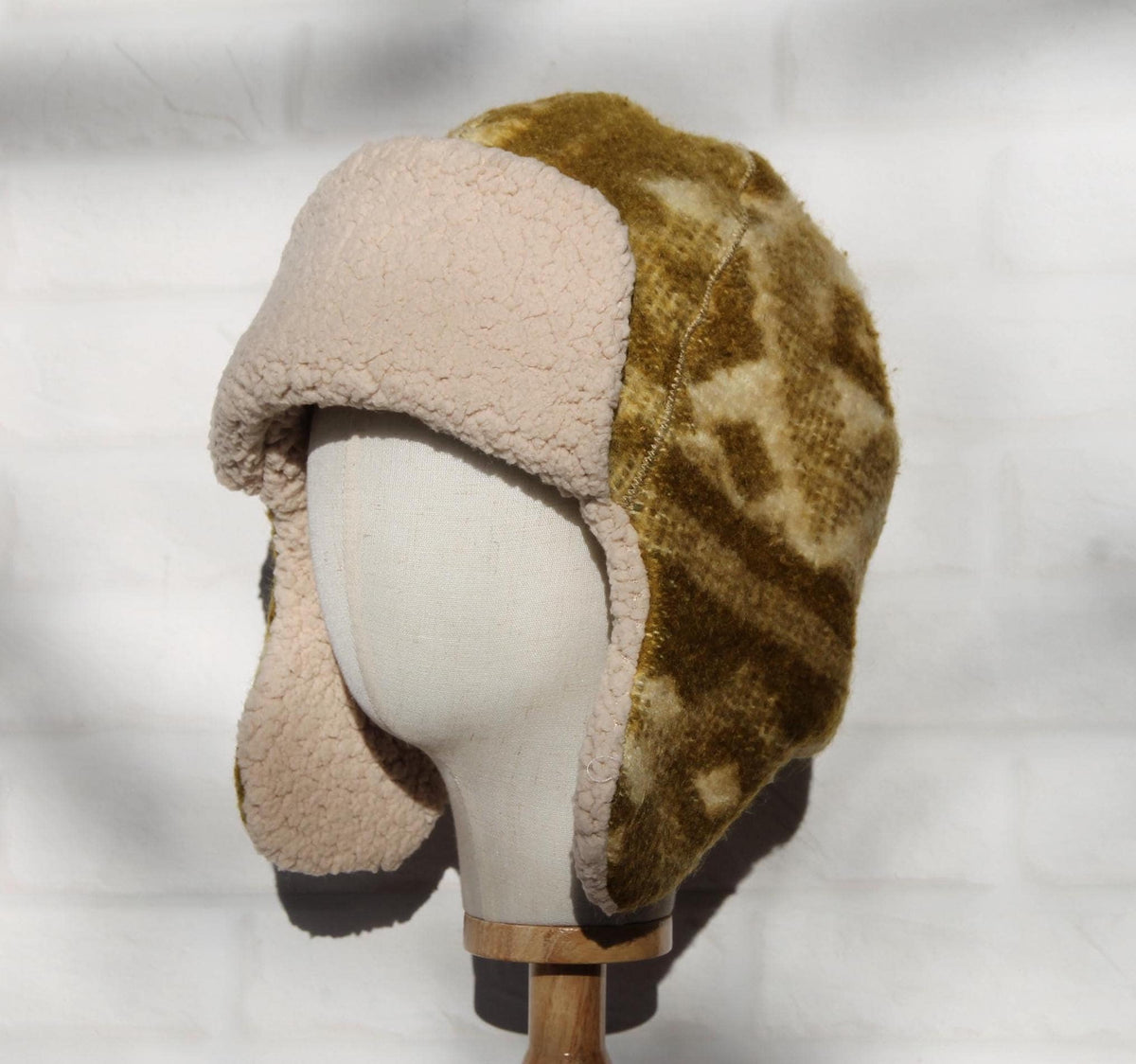 Men’s Ushanka Hat Handmade from Vintage Wool Blanket, Warm Winter Trapper Hat, Upcycled Wool Fur Hat
