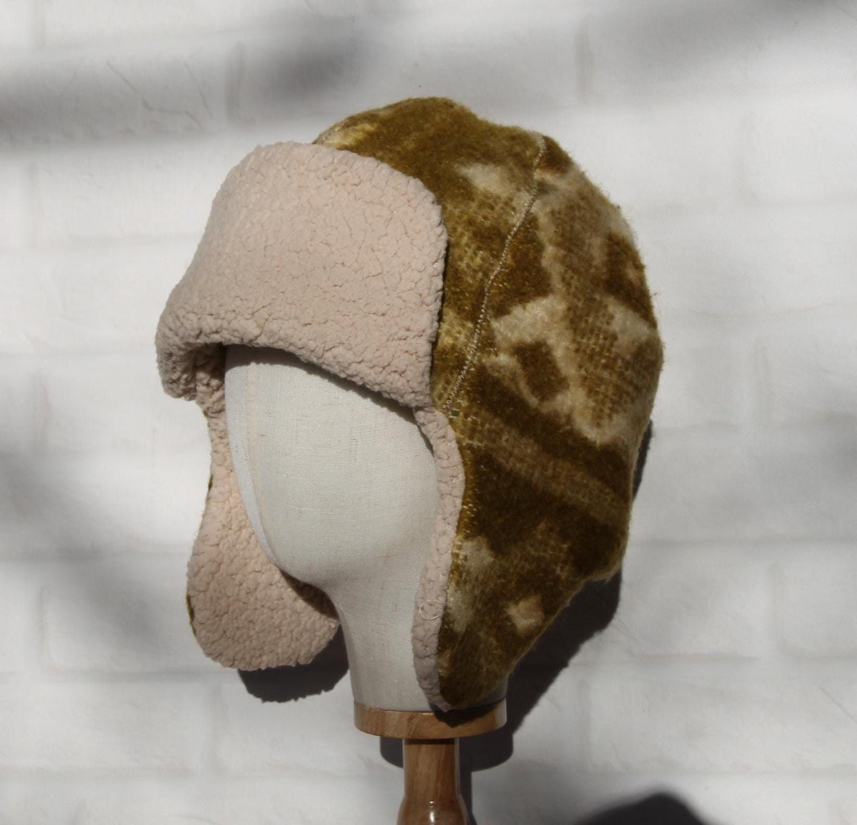 Men’s Ushanka Hat Handmade from Vintage Wool Blanket, Warm Winter Trapper Hat, Upcycled Wool Fur Hat