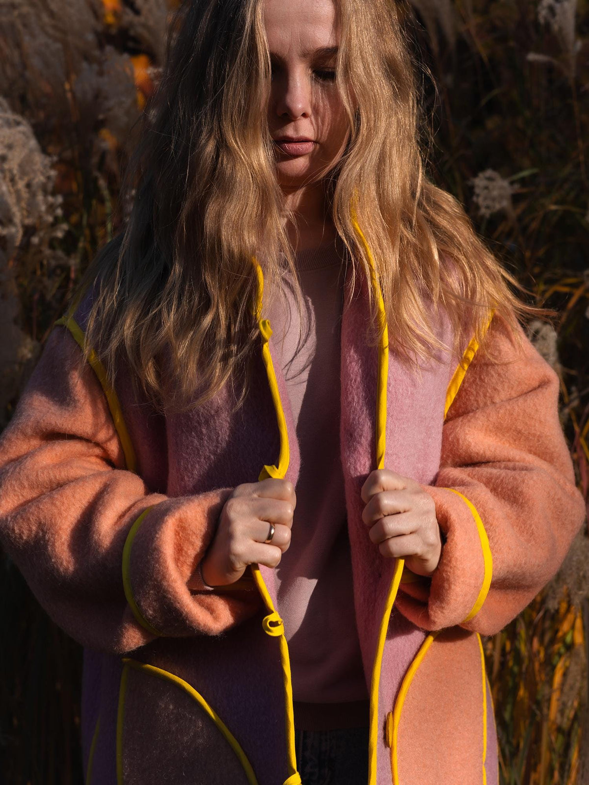 Upcycled Vintage Blanket Jacket Handmade size L XL – Wool Coat from Two Blankets, Warm Fall Winter Jacket