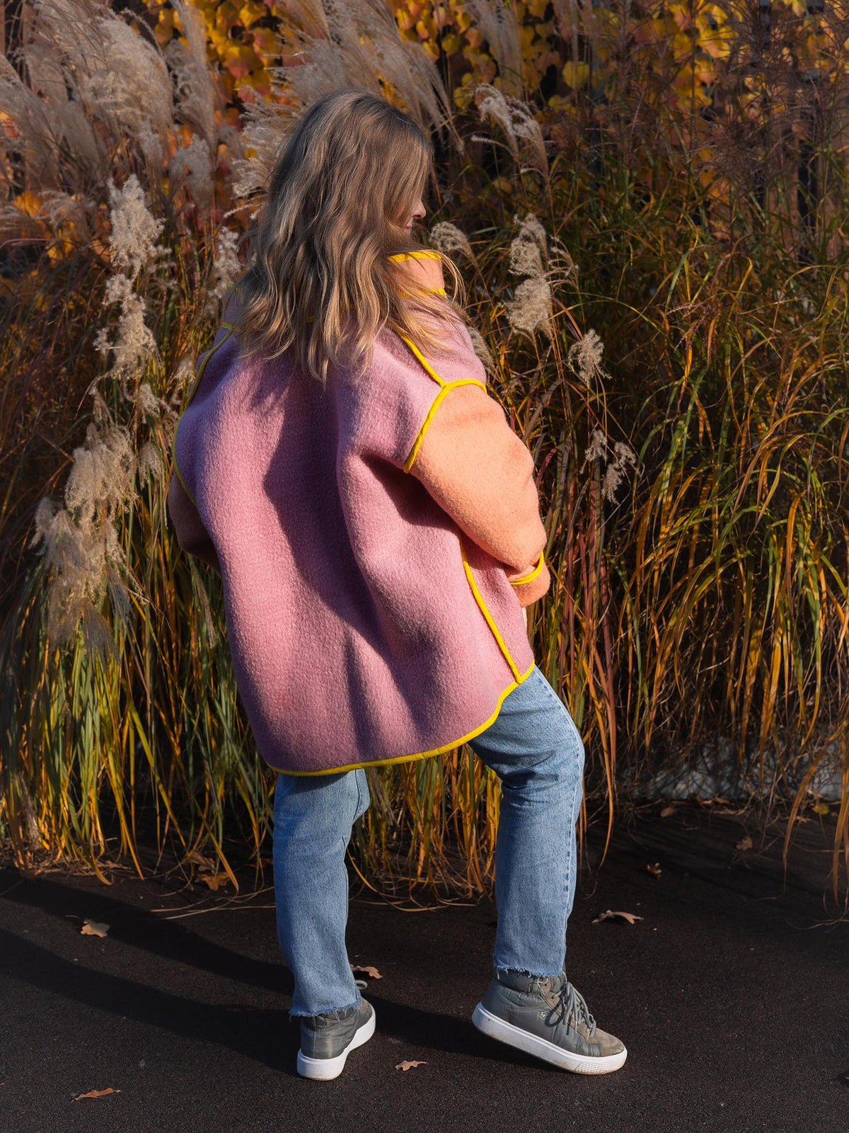 Upcycled Vintage Blanket Jacket Handmade size L XL – Wool Coat from Two Blankets, Warm Fall Winter Jacket