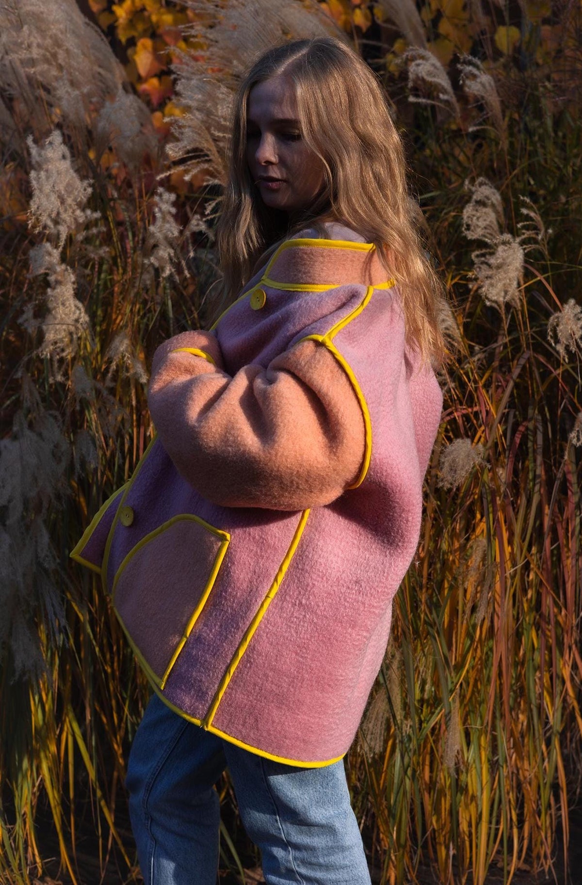 Upcycled Vintage Blanket Jacket Handmade size L XL – Wool Coat from Two Blankets, Warm Fall Winter Jacket