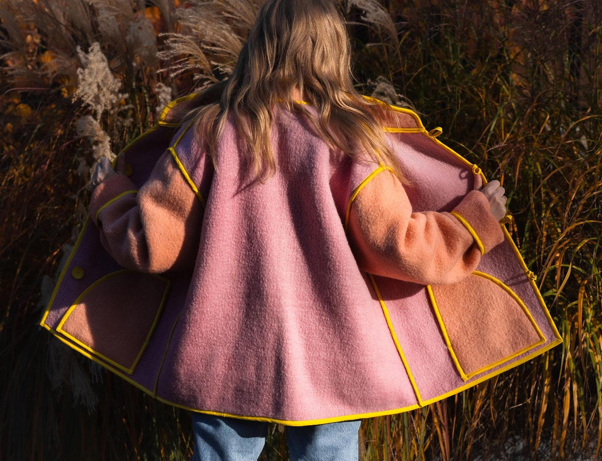 Upcycled Vintage Blanket Jacket Handmade size L XL – Wool Coat from Two Blankets, Warm Fall Winter Jacket