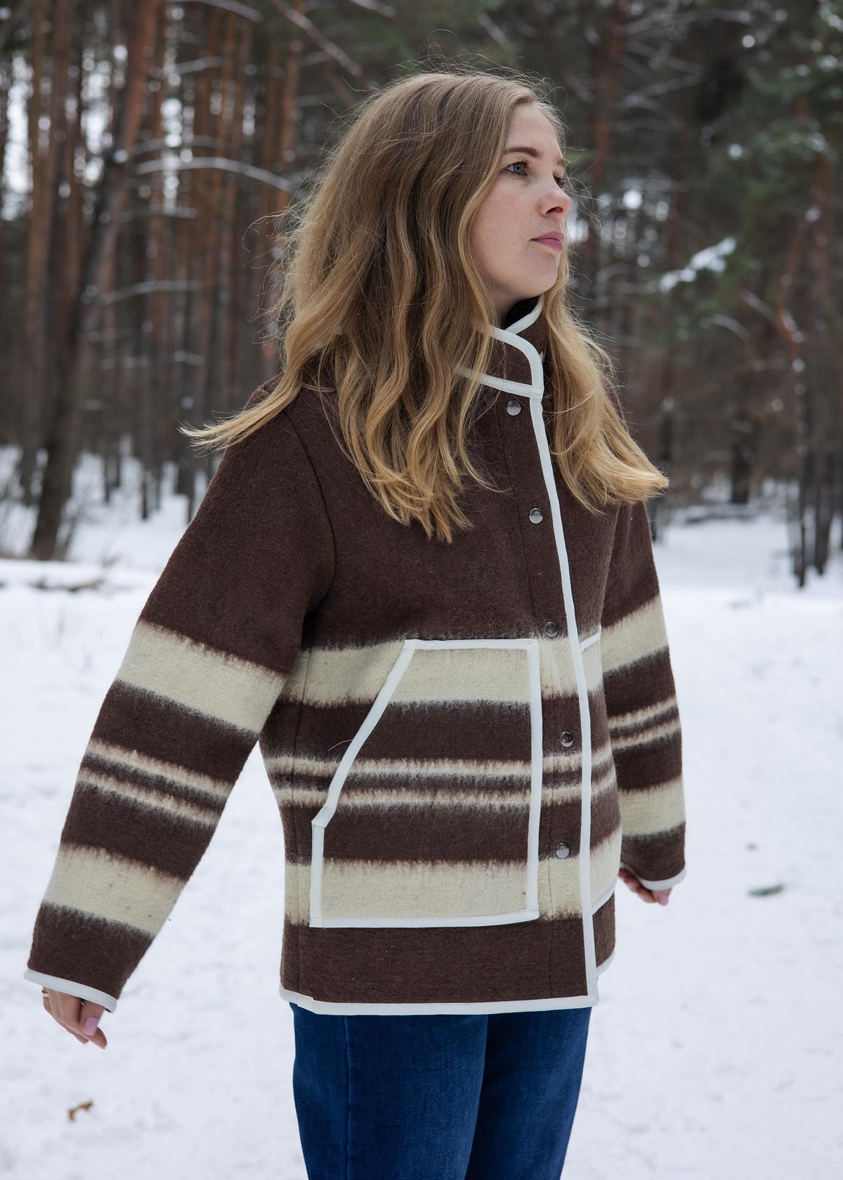 Upcycled Wool Blanket Coat size M, Handmade Boho Winter Jacket, Sustainable Recycled Outerwear