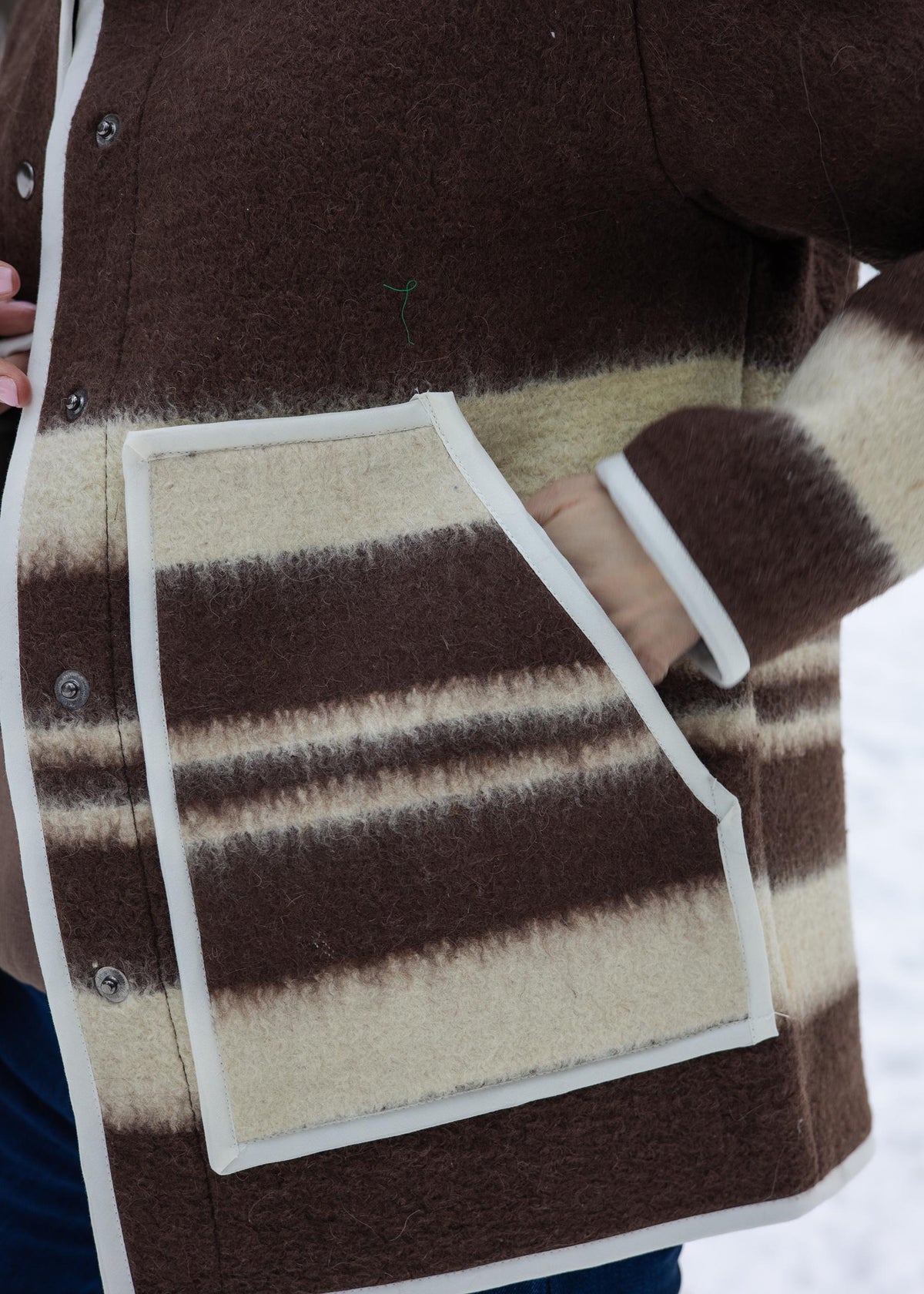 Upcycled Wool Blanket Coat size M, Handmade Boho Winter Jacket, Sustainable Recycled Outerwear