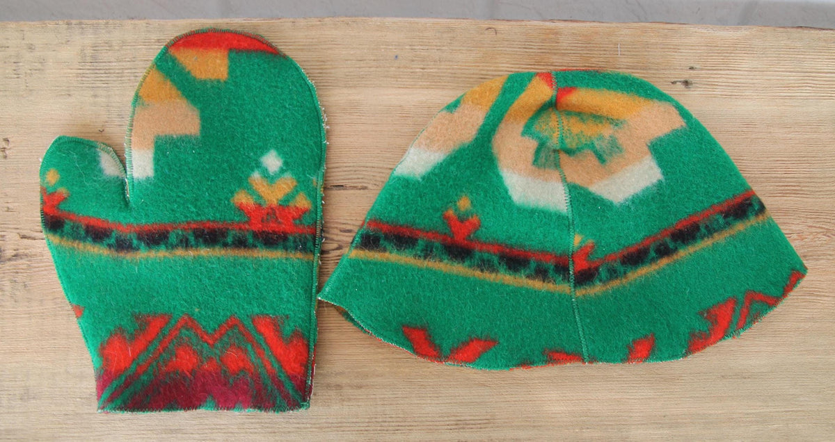 Wool sauna hat thick and mitten, green hat for a bath, organic sauna hat, sauna hat cool, handmade sauna hat vegan,banya, sauna accessories