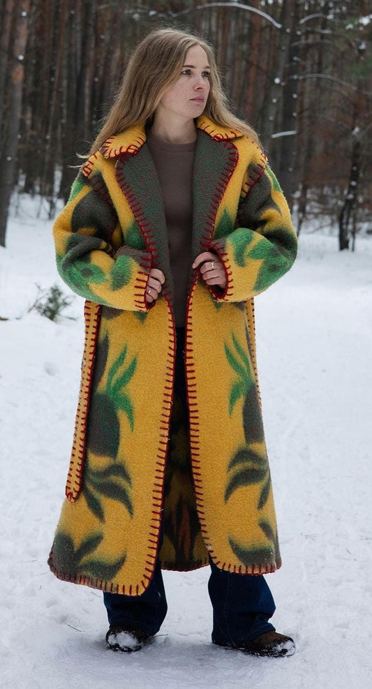 One-of-a-Kind Upcycled Wool Blanket Coat – Handcrafted Oversized Cardigan