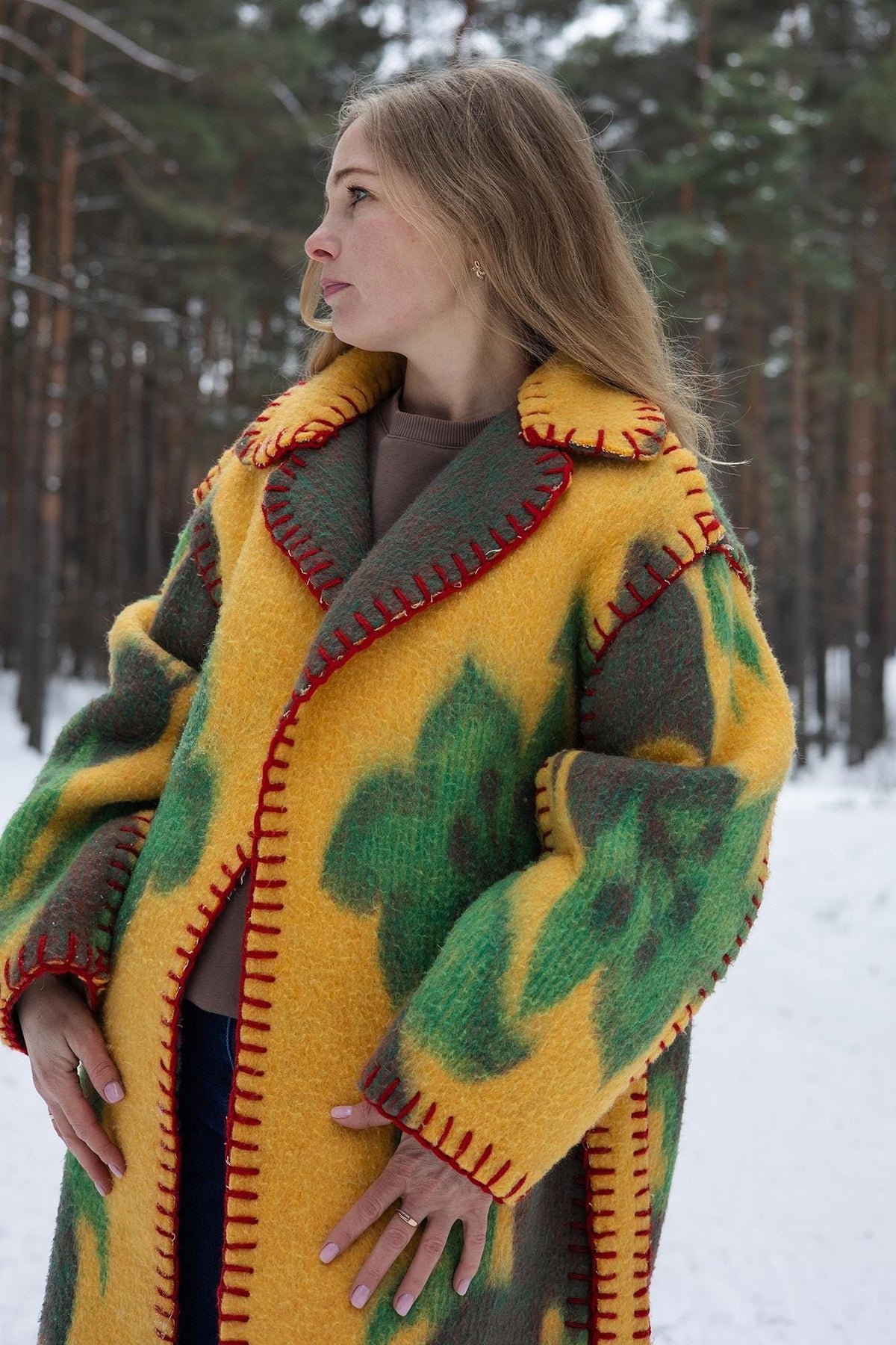 One-of-a-Kind Upcycled Wool Blanket Coat – Handcrafted Oversized Cardigan