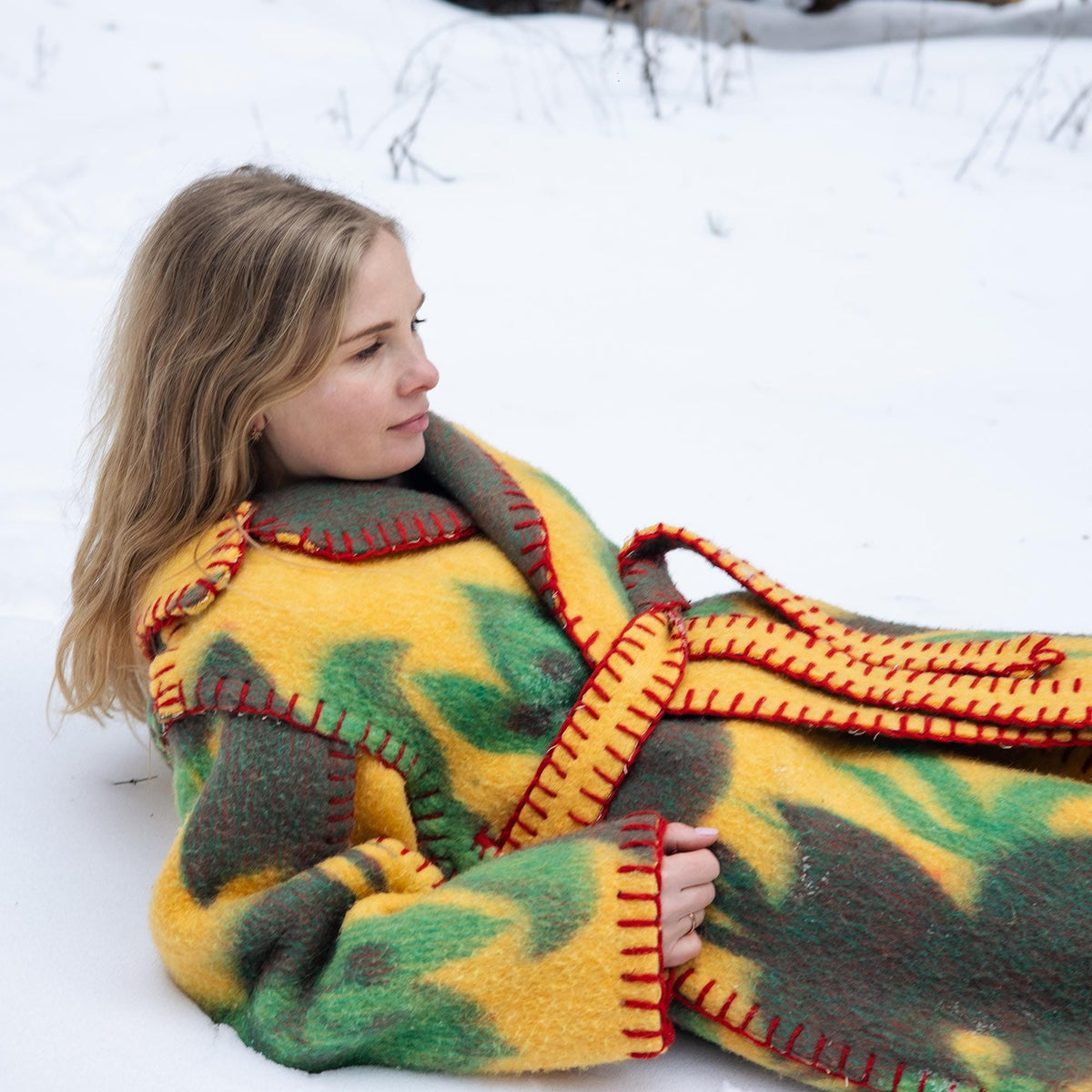 One-of-a-Kind Upcycled Wool Blanket Coat – Handcrafted Oversized Cardigan