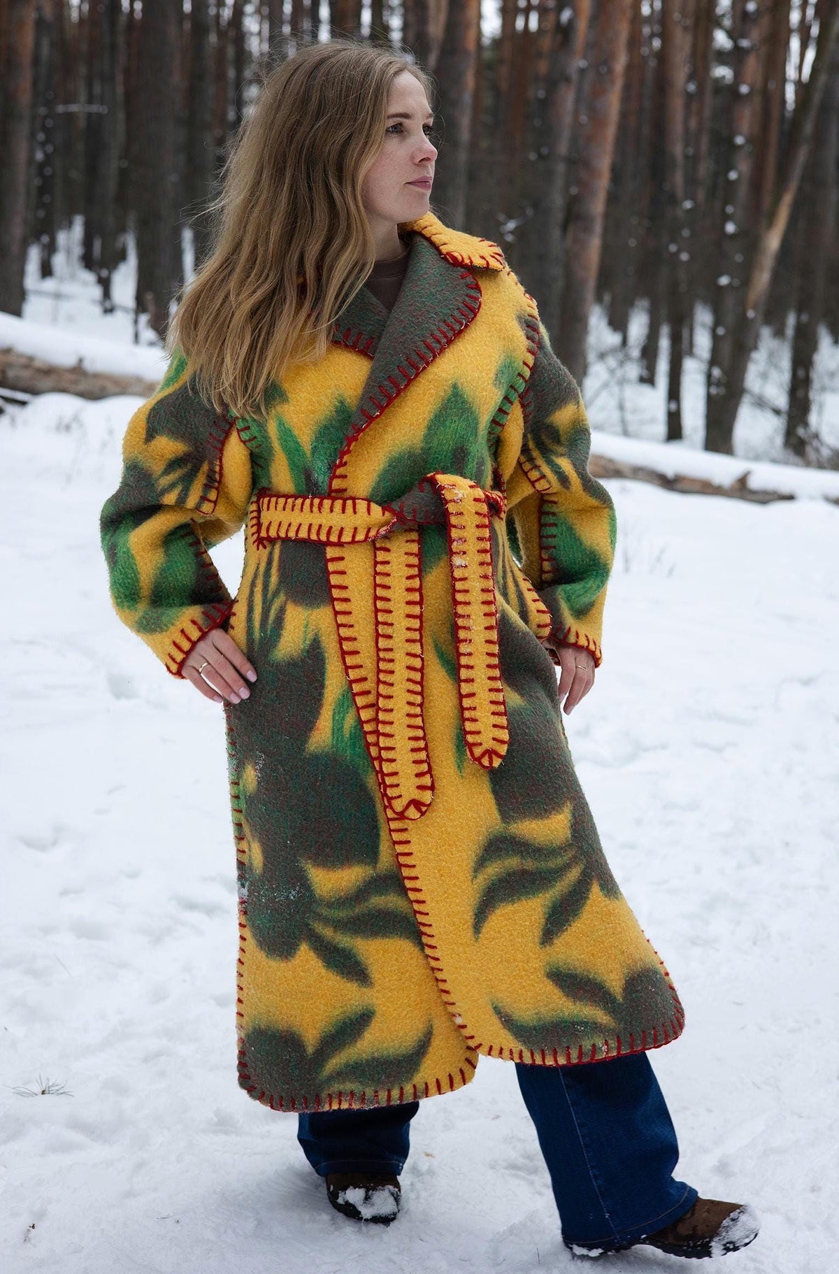 One-of-a-Kind Upcycled Wool Blanket Coat – Handcrafted Oversized Cardigan
