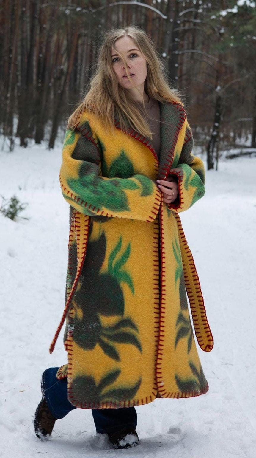 One-of-a-Kind Upcycled Wool Blanket Coat – Handcrafted Oversized Cardigan
