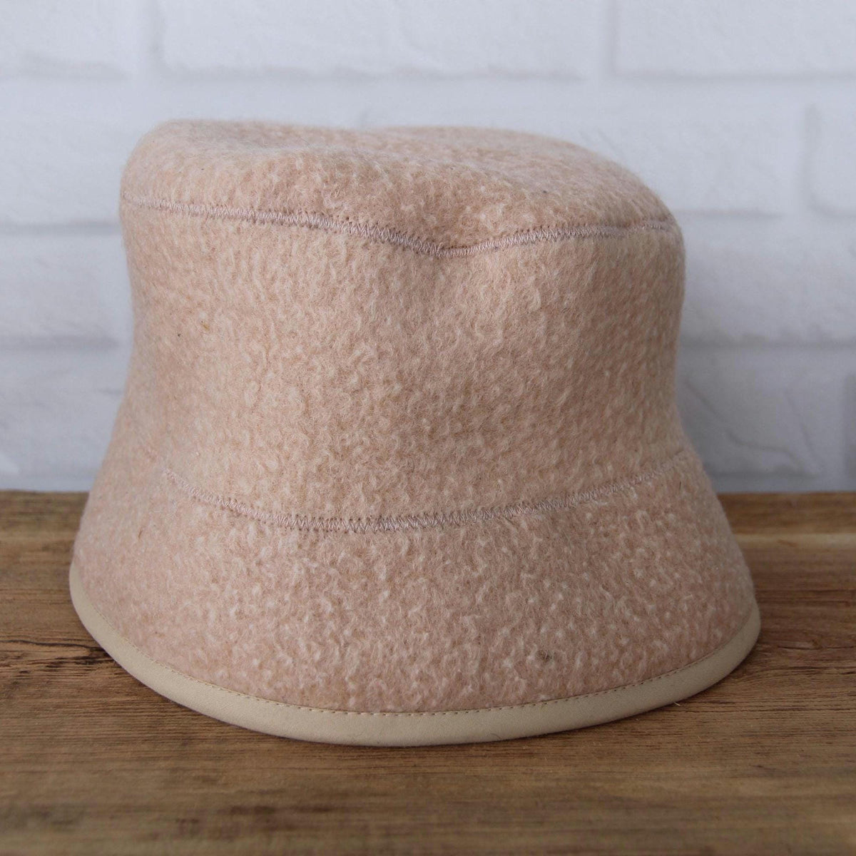 Beige Wool Sauna Hat – Bucket Style Heat Protection for Spa Wellness
