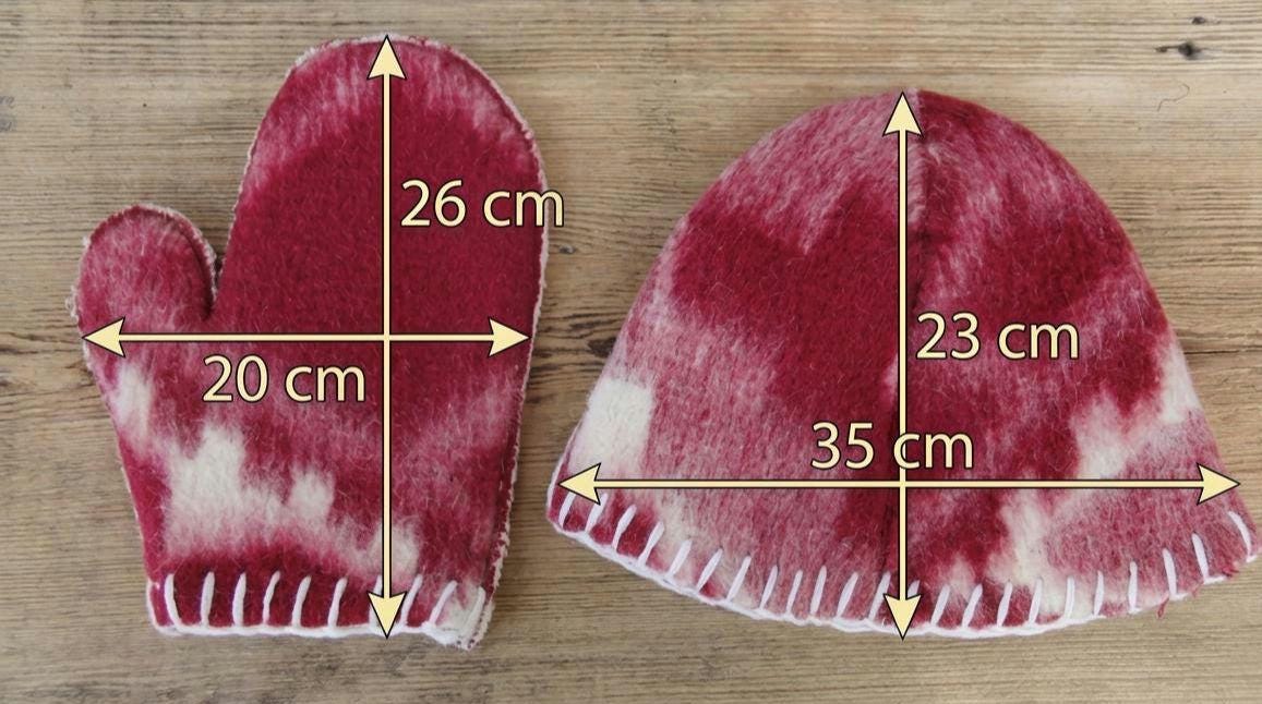 Upcycled Wool Felt Sauna Hat & Mitten Set | Tie Dye Banya Gear