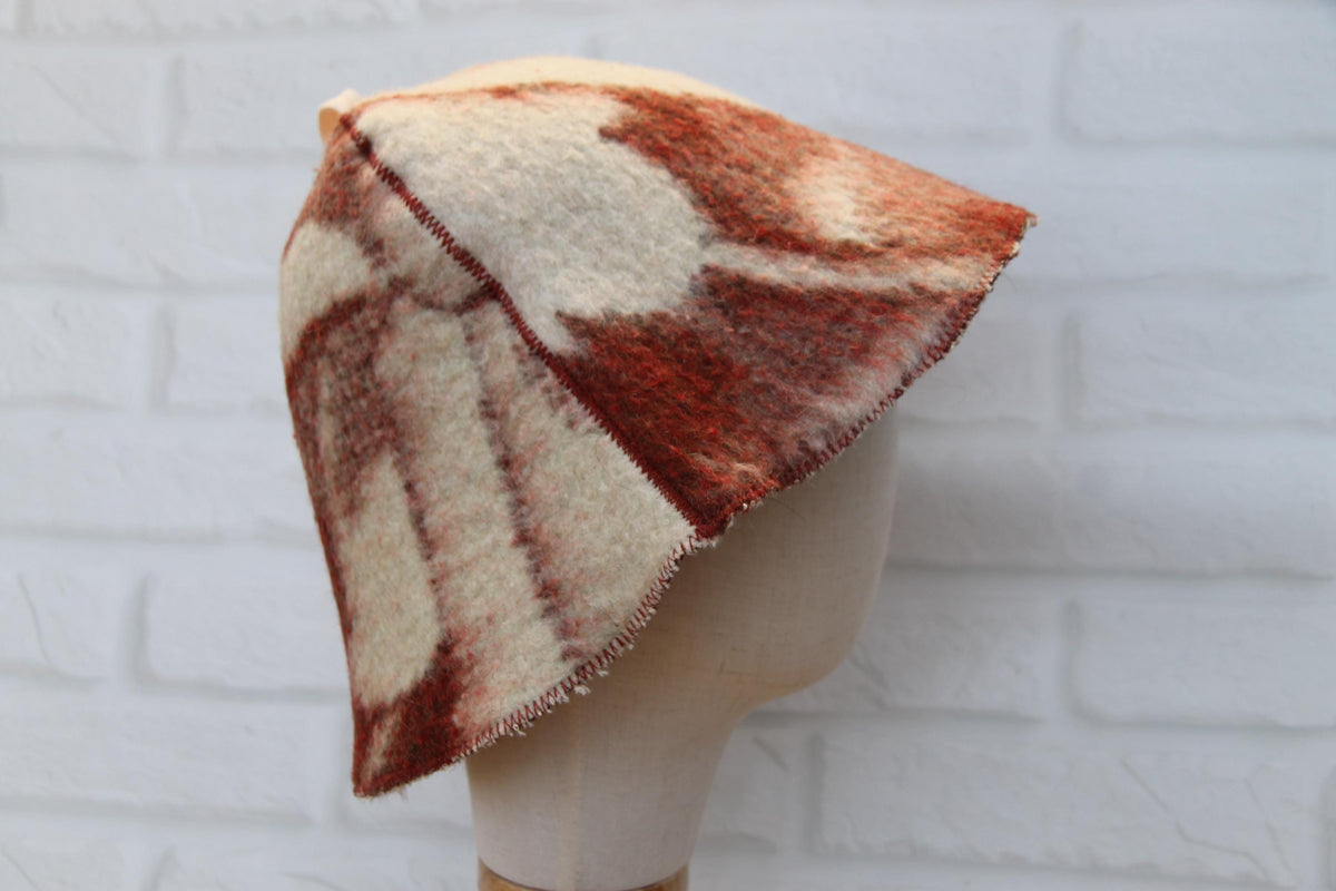 Upcycled Wool Sauna Hat – Traditional Banya Cap, Reclaimed Blanket Spa Accessory