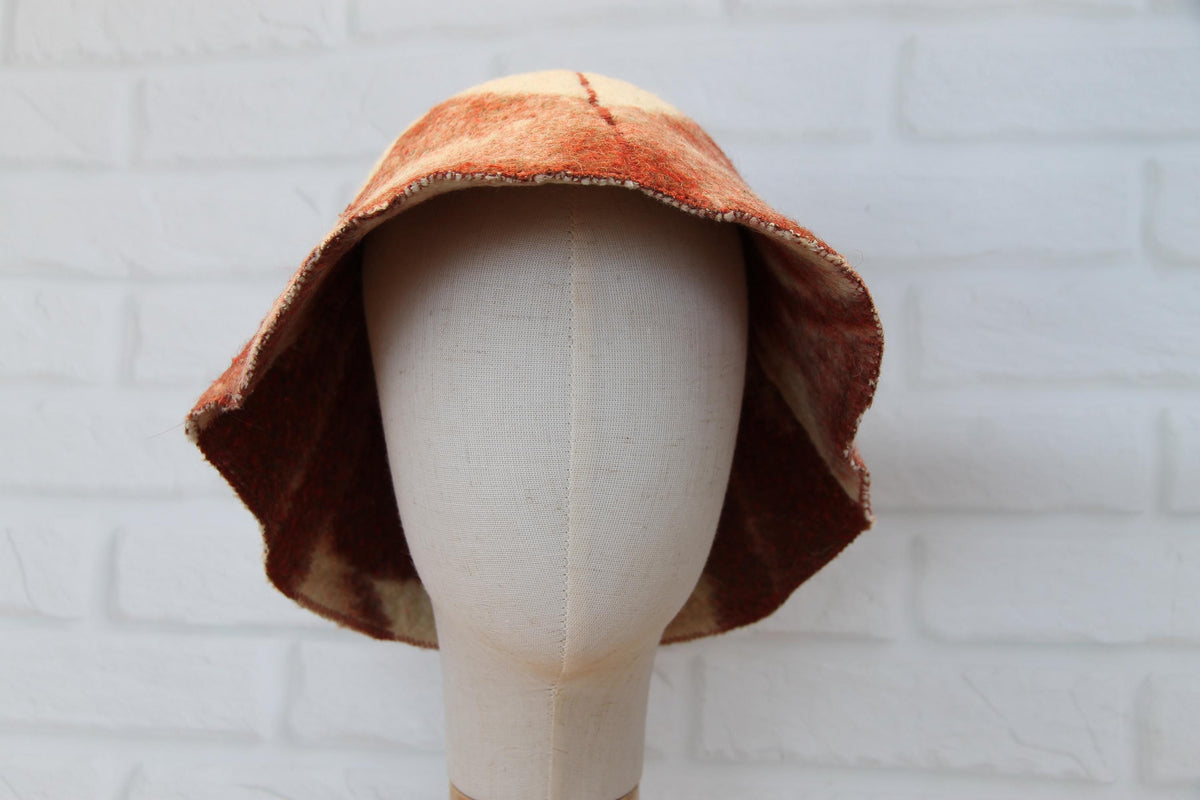 Upcycled Wool Sauna Hat – Traditional Banya Cap, Reclaimed Blanket Spa Accessory