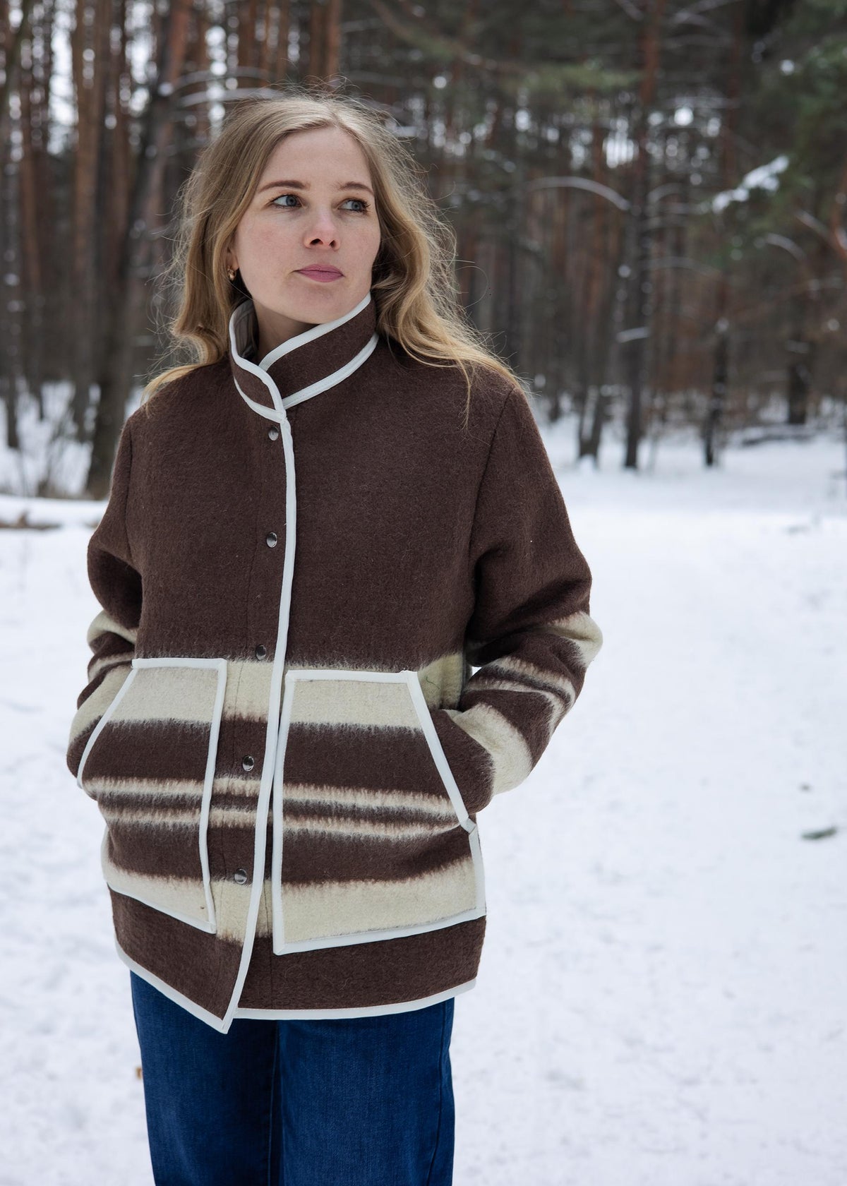 Upcycled Wool Blanket Coat size M, Handmade Boho Winter Jacket, Sustainable Recycled Outerwear