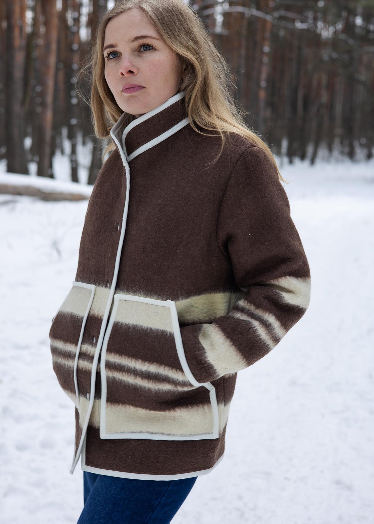 Upcycled Wool Blanket Coat size M, Handmade Boho Winter Jacket, Sustainable Recycled Outerwear