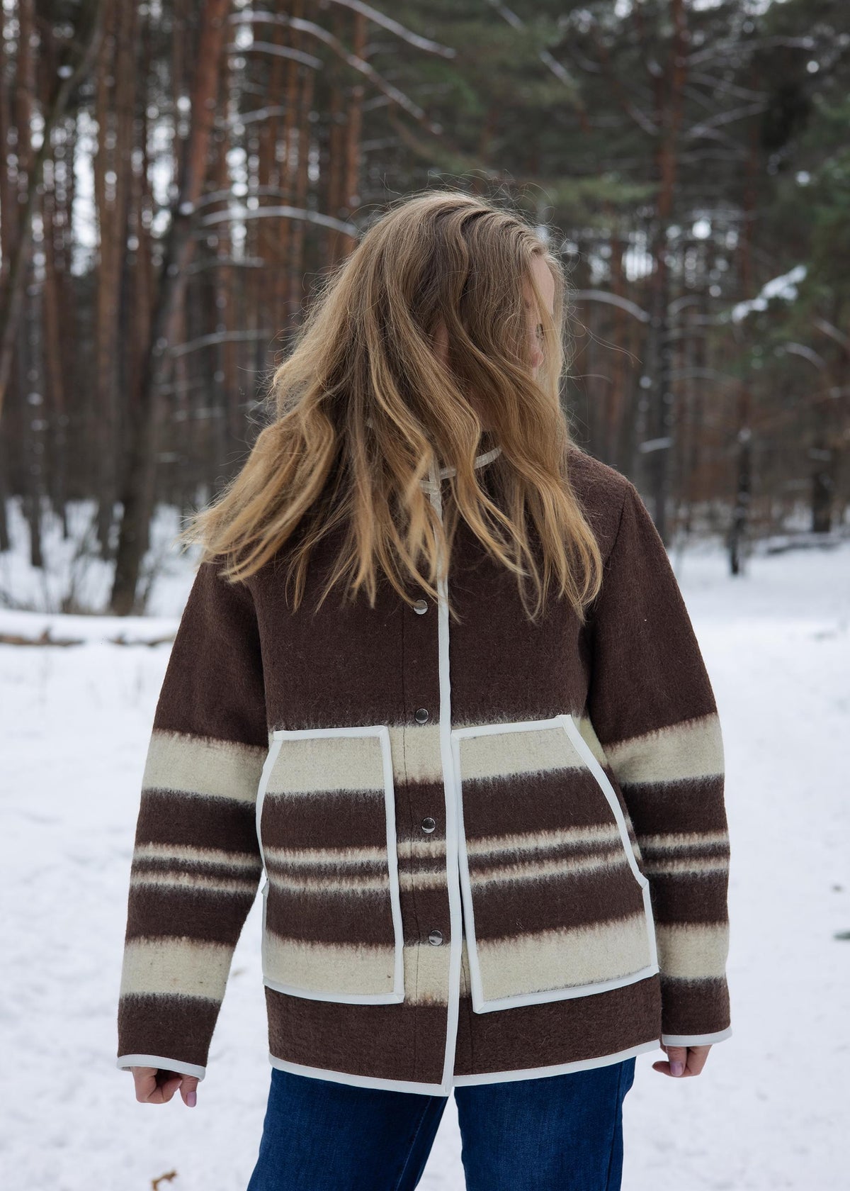 Upcycled Wool Blanket Coat size M, Handmade Boho Winter Jacket, Sustainable Recycled Outerwear