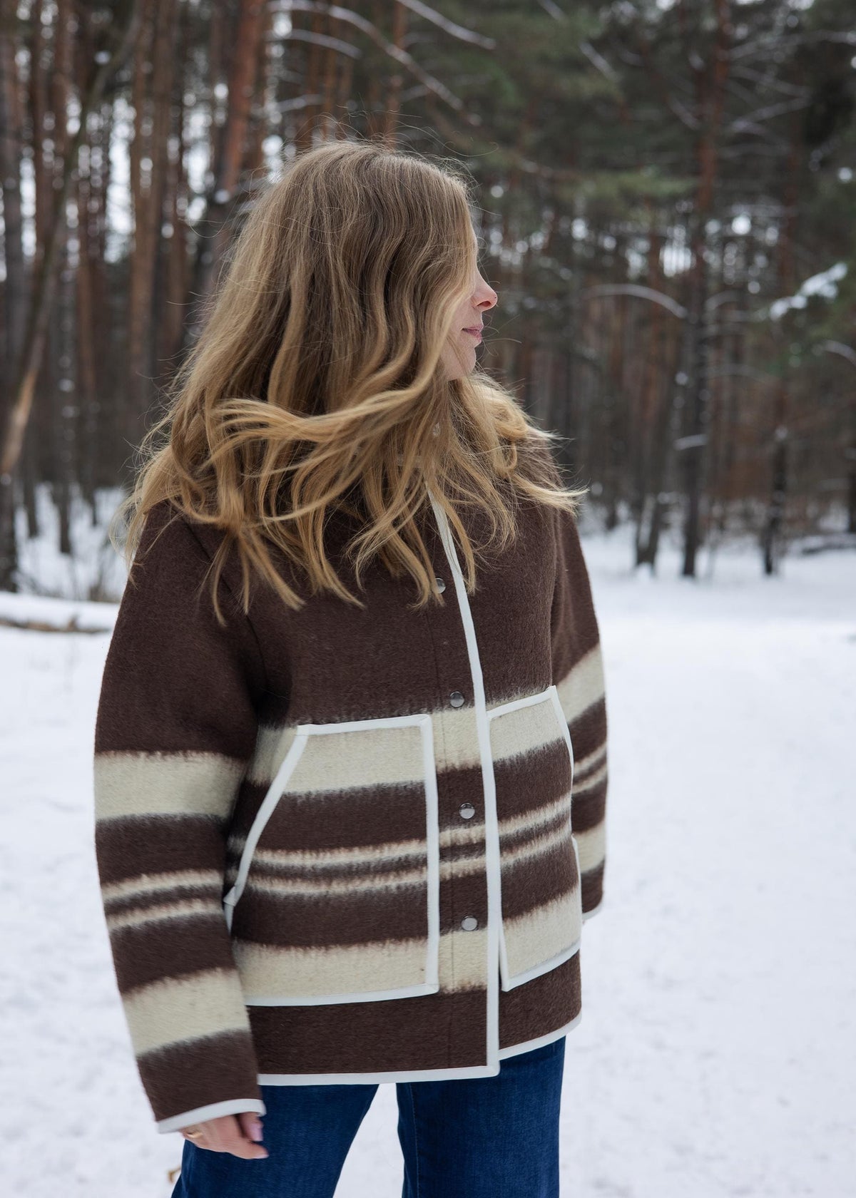 Upcycled Wool Blanket Coat size M, Handmade Boho Winter Jacket, Sustainable Recycled Outerwear