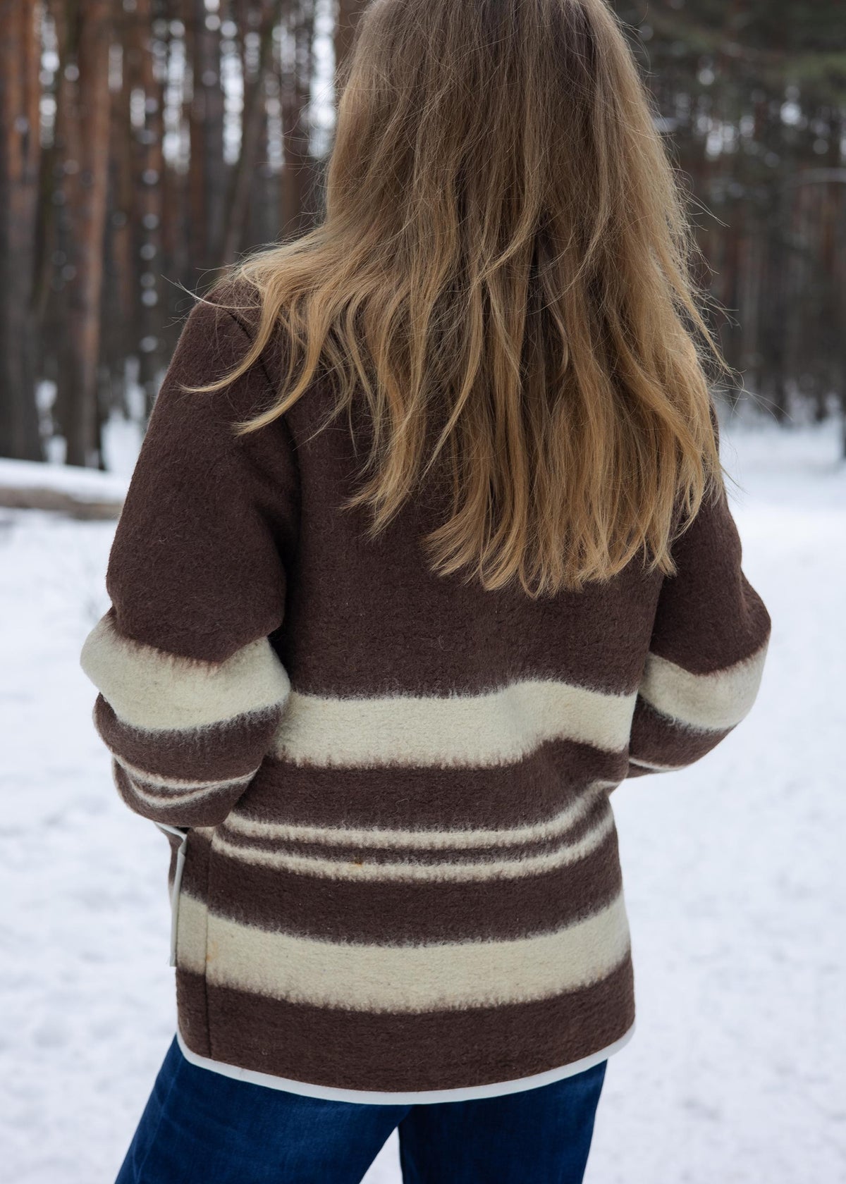 Upcycled Wool Blanket Coat size M, Handmade Boho Winter Jacket, Sustainable Recycled Outerwear