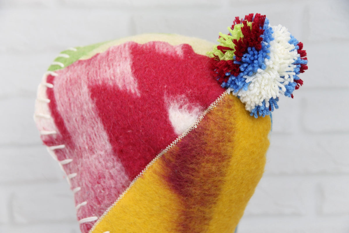 Eco-Friendly Upcycled Wool Sauna Hat 4-Panel Patchwork Design